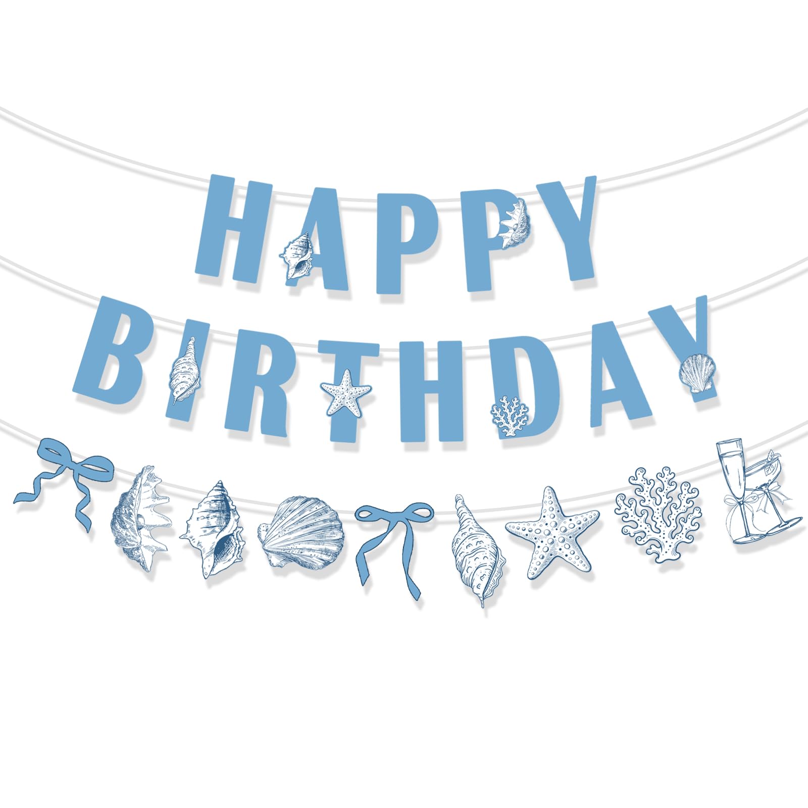 Beach Birthday Party Banner Decorations, Ocean Birthday Decorations Supplies, Under the Sea Theme Decor Cute Bow Design Suitable for Hanging Indoors & Outdoors