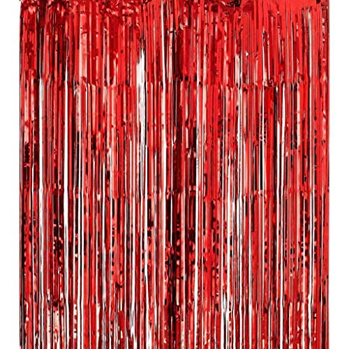 Metallic Foil Fringe Shimmer Door Tassel Curtains Tinsel Backdrop Christmas Wedding Birthday Party Banquet Decoration Background, 92x245cm (Red)