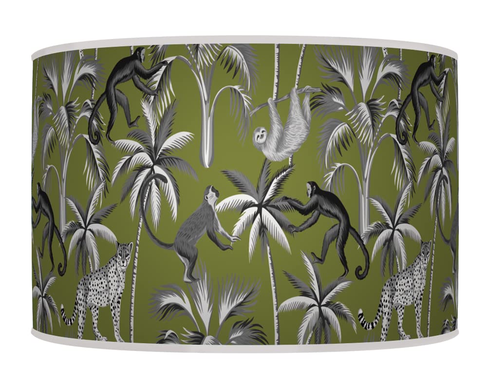 New Tropical Jungle Lampshade Olive Green Grey Ceiling Light Drum Handmade Lamp Shade Floor Table or Ceiling Pendant Light Shade dz146 (45cm(18")