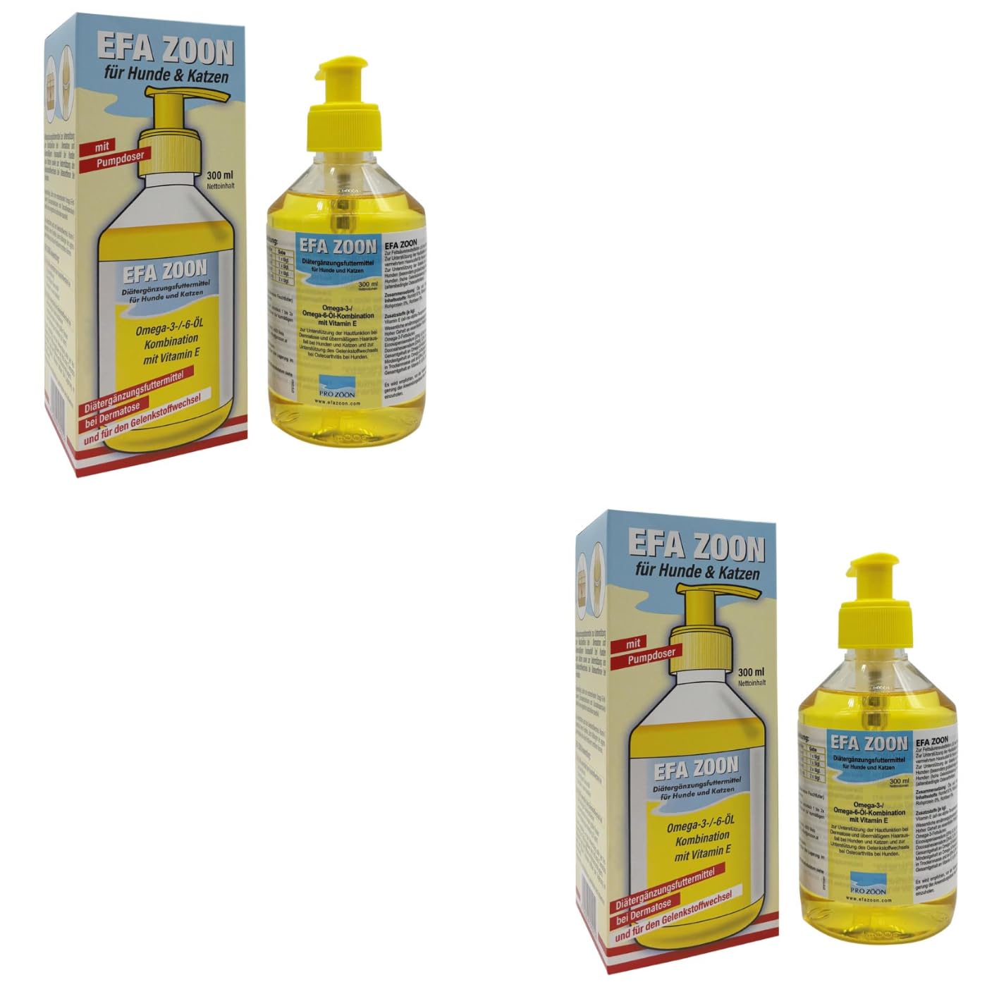 EFA Zoon | Doppelpack | 2 x 300 ml | Flüssiges Diät-Ergänzungsfuttermittel für Hunde & Katzen | Mit Omega-3 & Vitamin E
