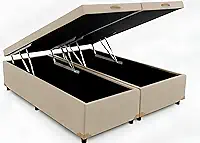 Cama Queen Base Box Baú Bi-partida Corino 79 Blindada E Resistente (Bege)