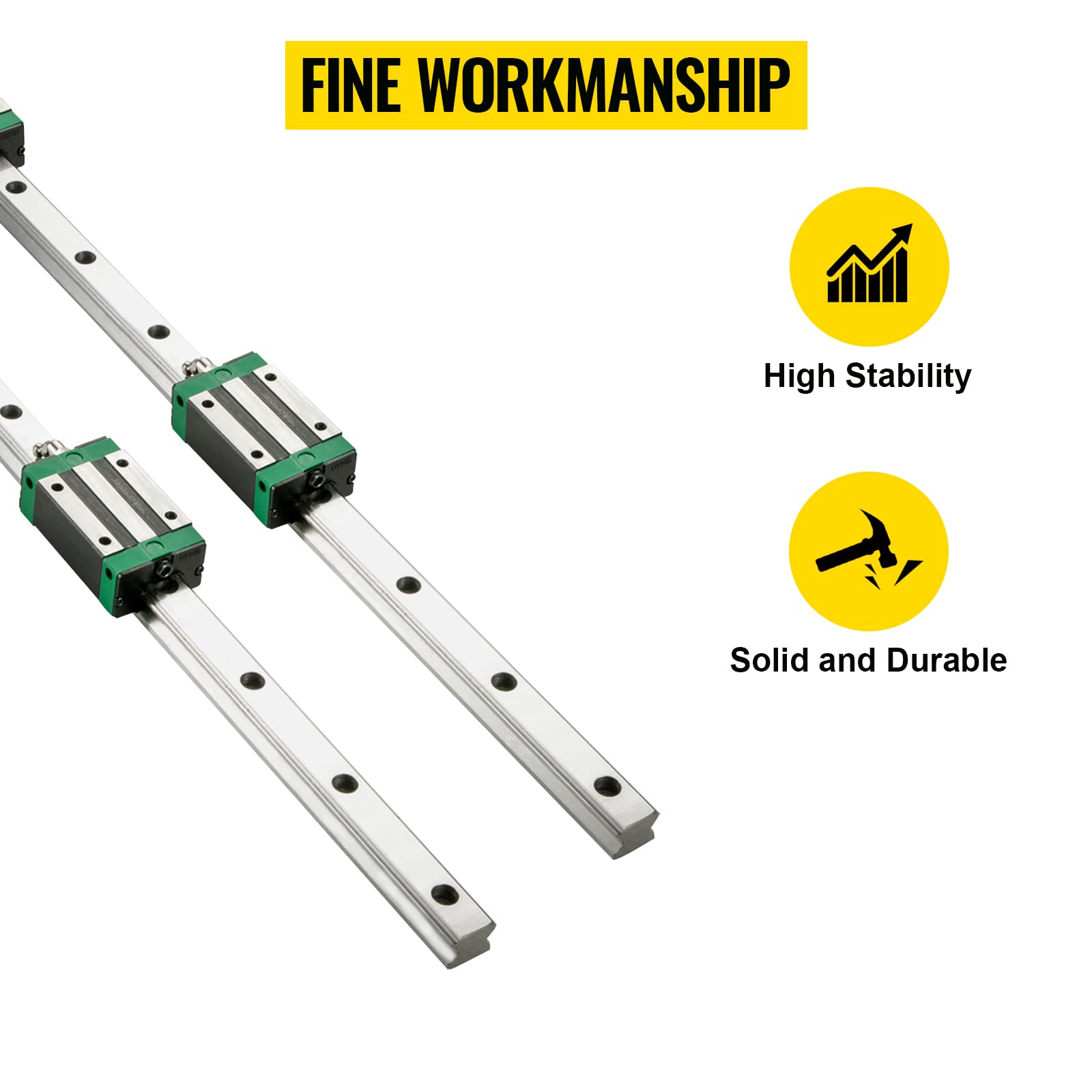 VEVOR Set di Guide per Cuscinetti Lineari, Modello HSR20 1700mm Guida Lineare, 2 Guide di Scorrimento Lineari con 4 Blocchi Cuscinetti e 1 Binario Filettato, Guida Lineare Ferroviaria Uso per Torni