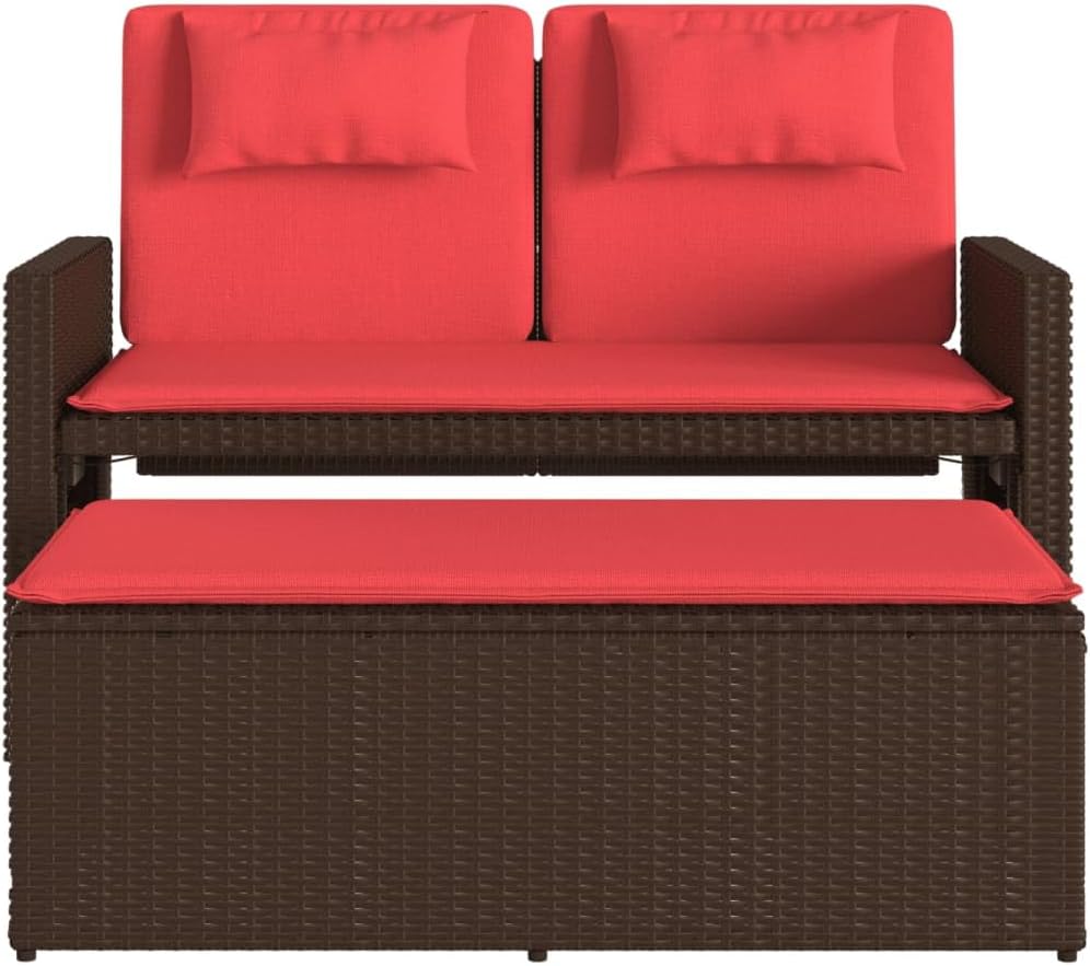 Patio Benches Reclining Patio Bench with Cushions Brown Poly Rattan,Adjustable Garden Bench with Sofa Bed Function for Outdoor Patio Space Outdoor Furniture & Accessories