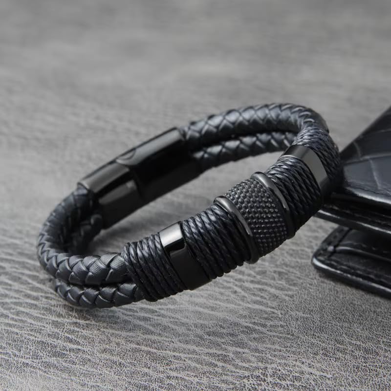 Image of Nakabh Titanium Steel Vegan Leather Micro Insert Bracelet for Men & Boys