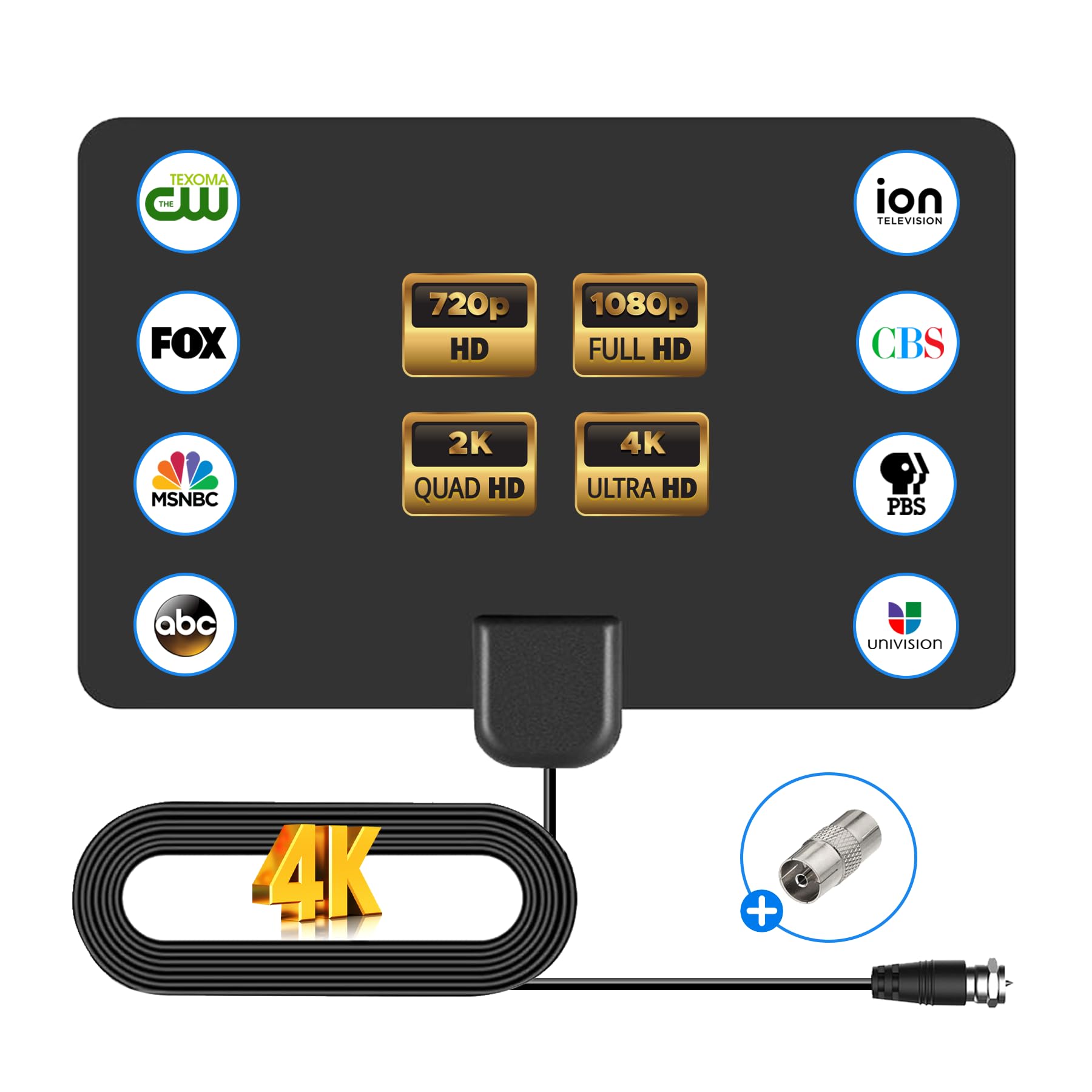 Fortrek TV Antenna Indoor, 2024 Upgraded Digital TV Antenna for Local Channels, HDTV Antennas for Smart/Old TV Indoor with 12 FT Cable 360° Reception 4K 1080p 40923A