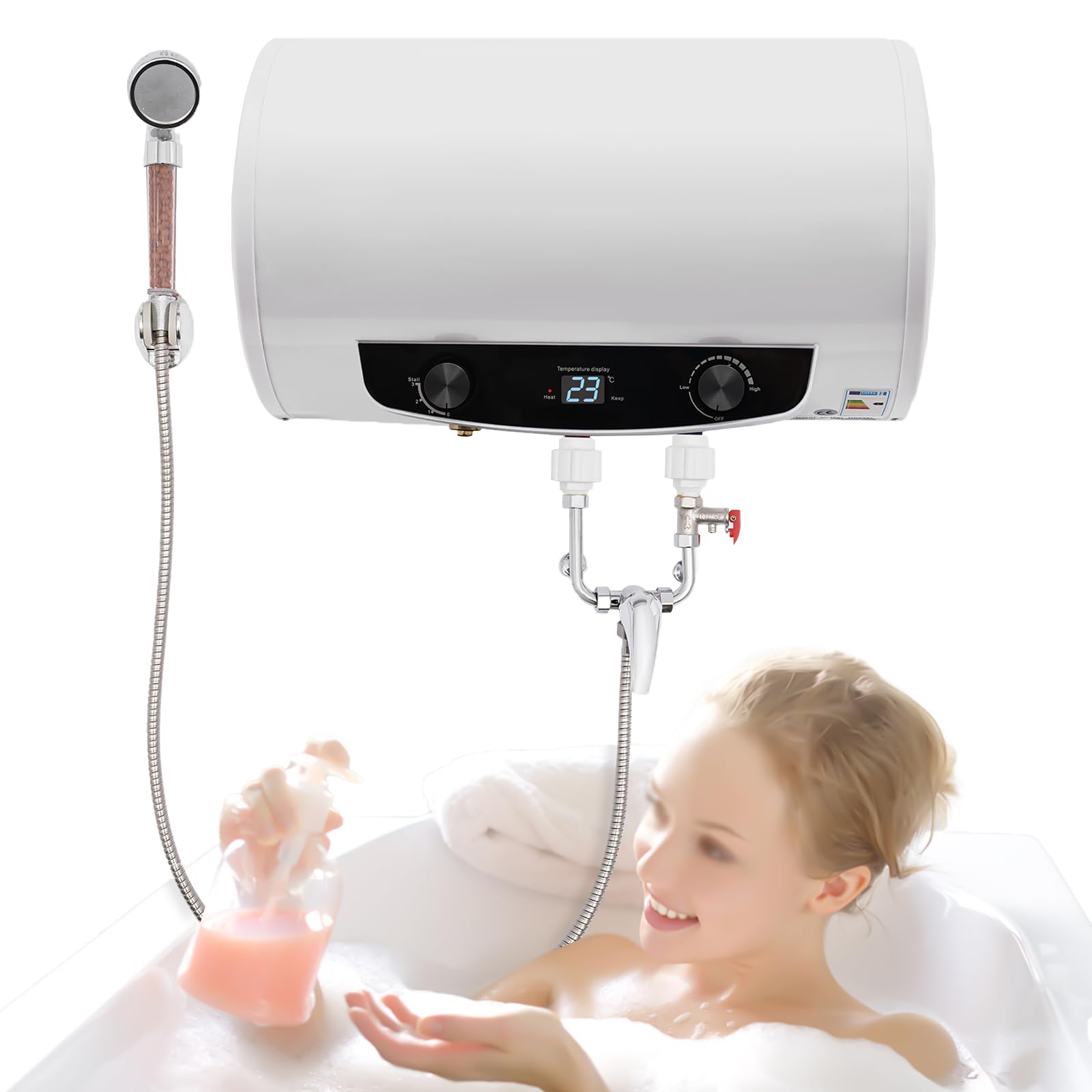 Serbatoio acqua calda da 50 l, 2 kW, scaldabagno orizzontale, scaldabagno elettrico, 220 V, con unità doccia e tubo
