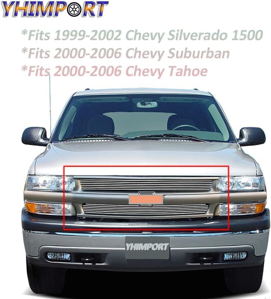 Miniatura 4 de Parrilla frontal cromada para Chevy Silverado 1999-2002 15002000-2006 Chevy Suburban Tahoe aluminio Billet rejilla pulido (2 piezas)