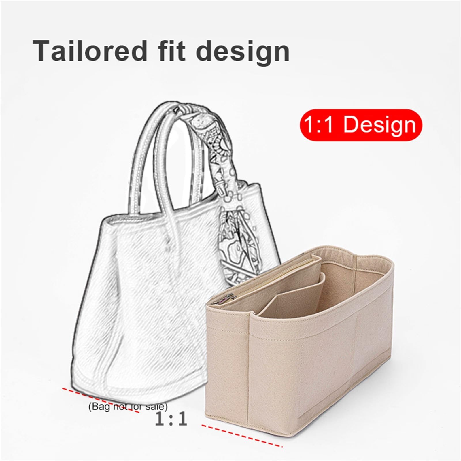 Inserto organizer in feltro per Garden party 30/36, organizer compatibile con borse Hermes(Beige,For Garden Party 30)