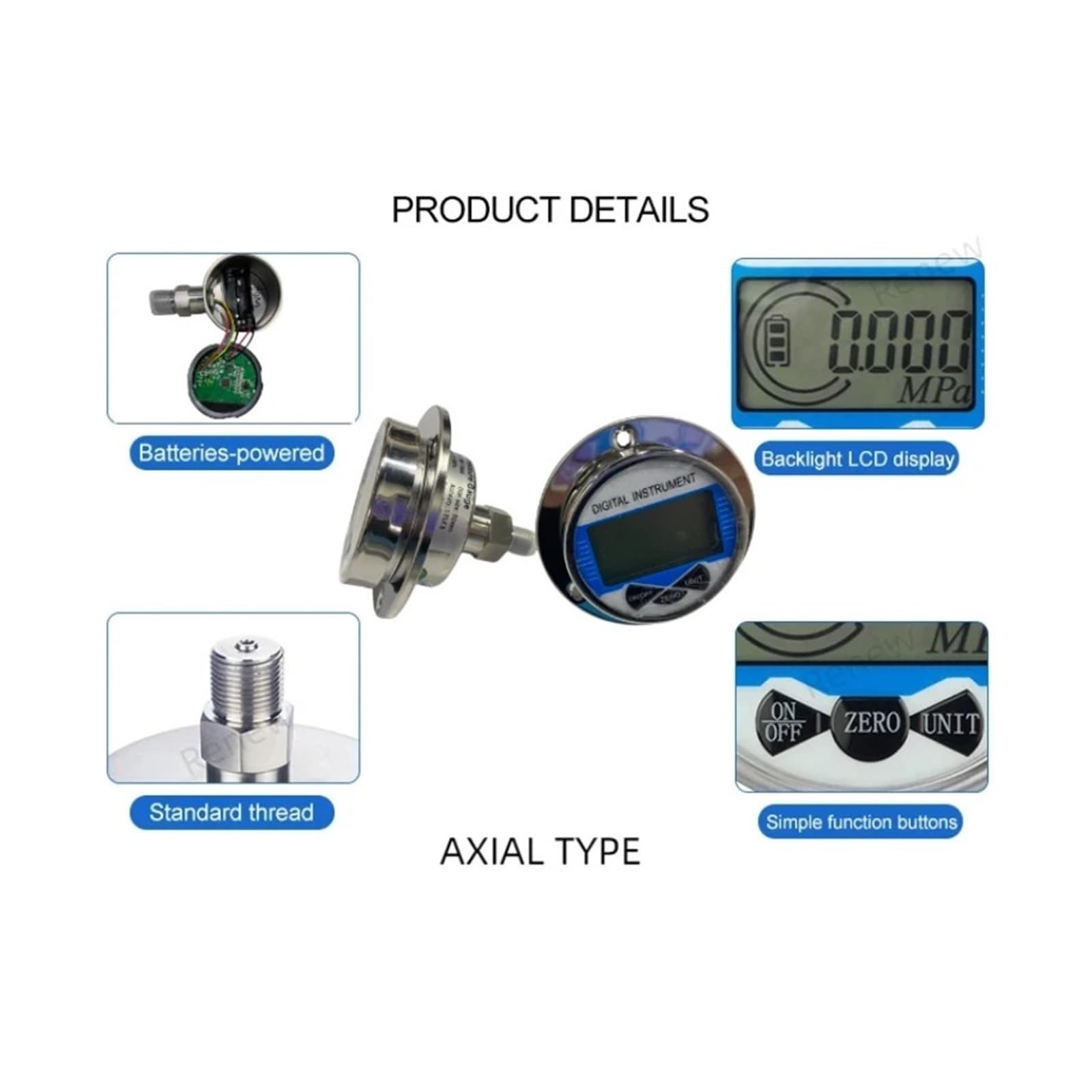 Manómetro Digital inalámbrico de 10bar G1/4, manómetro alta precisión aire, combustible líquido, aceite y agua,Precisión del dial de precisión(Radial G1-2,0-10MPa)
