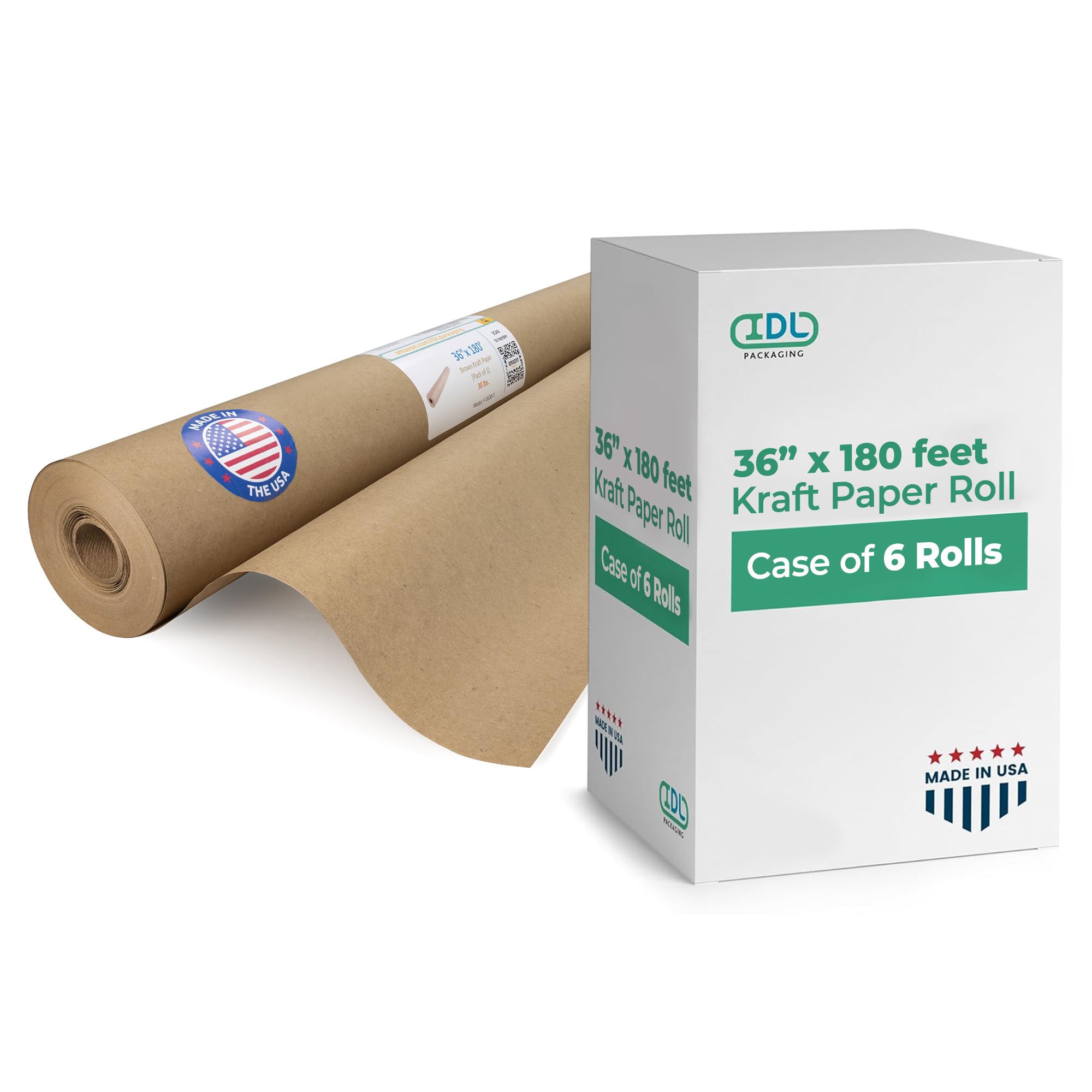 Brown Kraft Paper Roll - 36 Inches X 180 Feet, Jumbo Roll For Packing, Craft, Bulletin Boards, Wrapping
