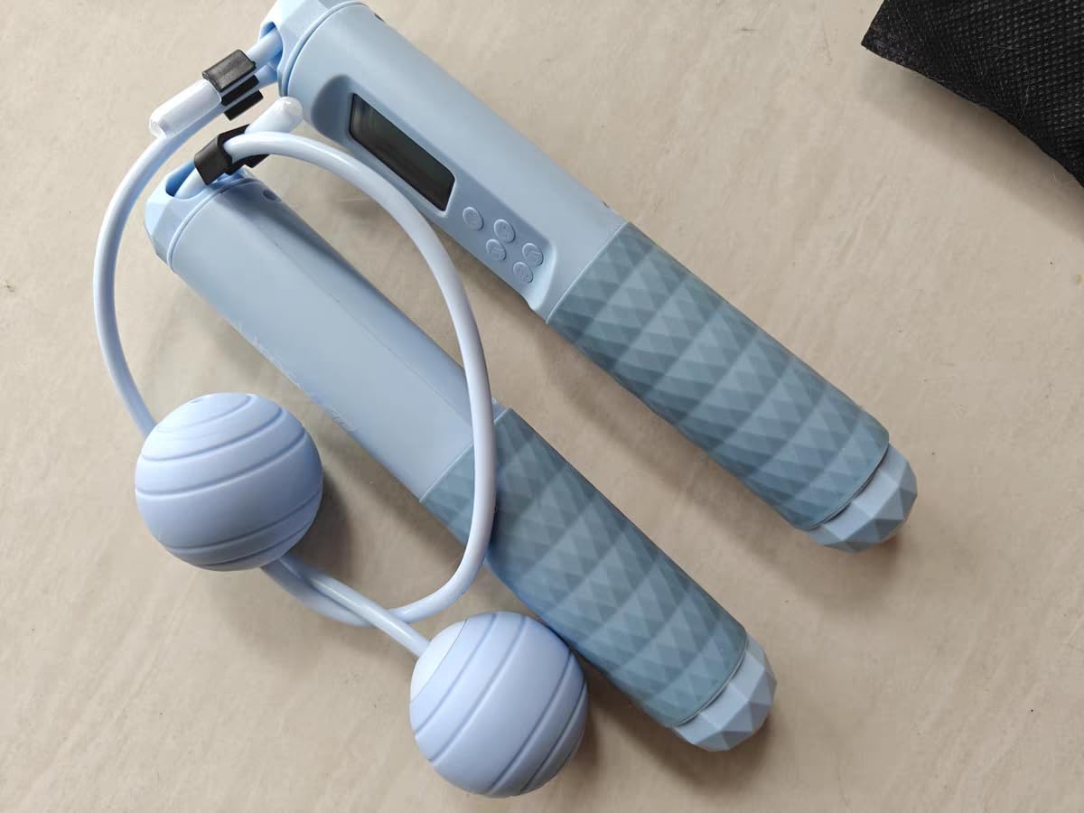 Digital Jump Rope with LCD Display, 3m Cord Length, Weighted Ball Ends, Blue and Pink
