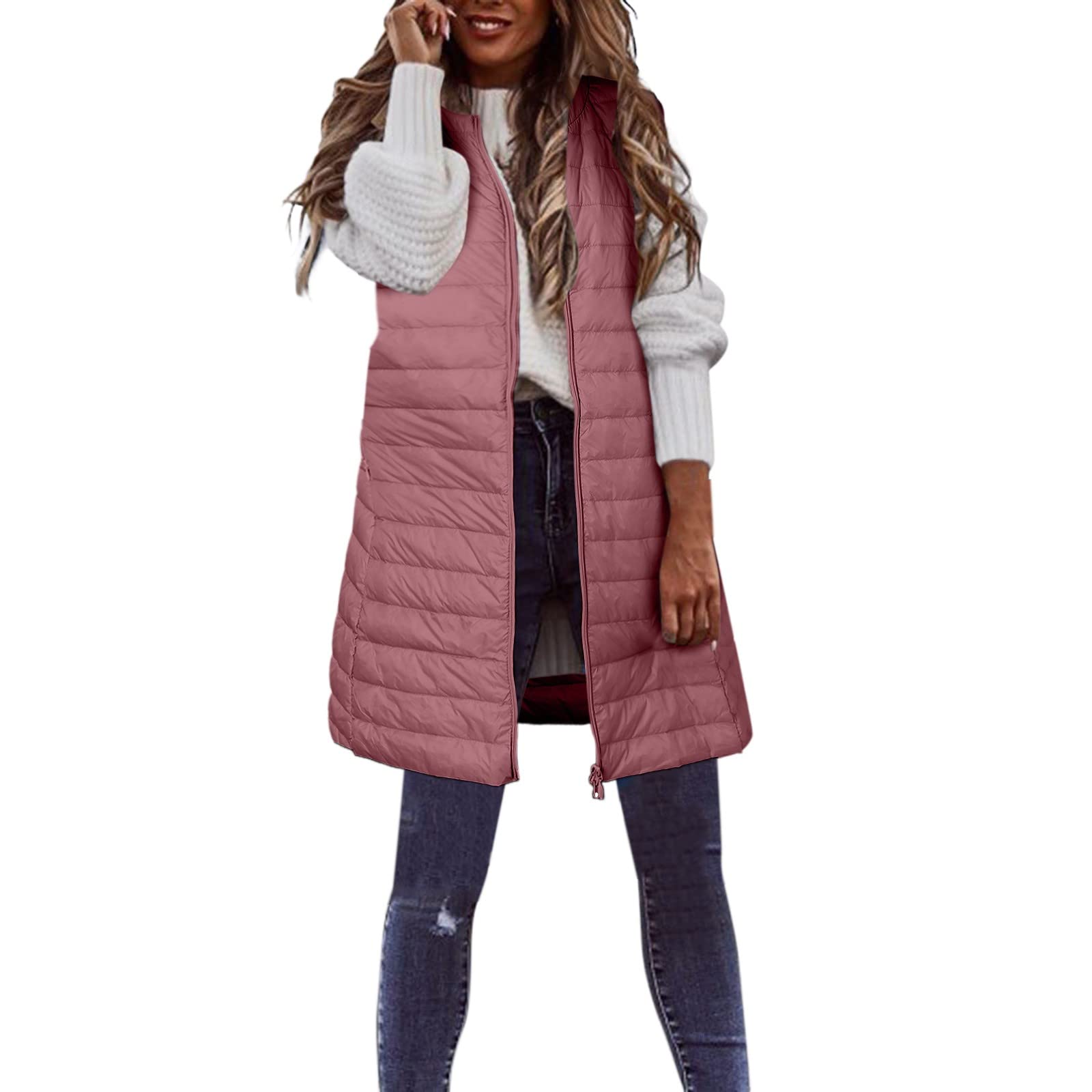 Generisch Piumino da donna, taglie forti, lungo, invernale, sottile, leggero, con tasche