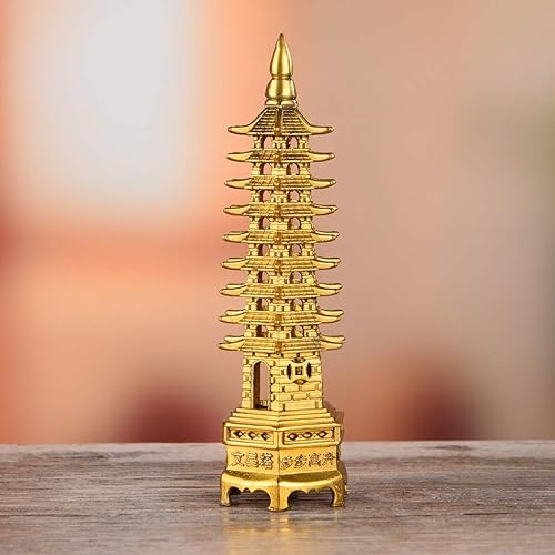Miniatura 4 de BRASSTAR Estatua de Feng Shui de latón Wenchang Pagoda Capa 9 Torre 6.3 "Longitud Escultura Oficina Hogar Escritorio Decoración Artefactos Atraer