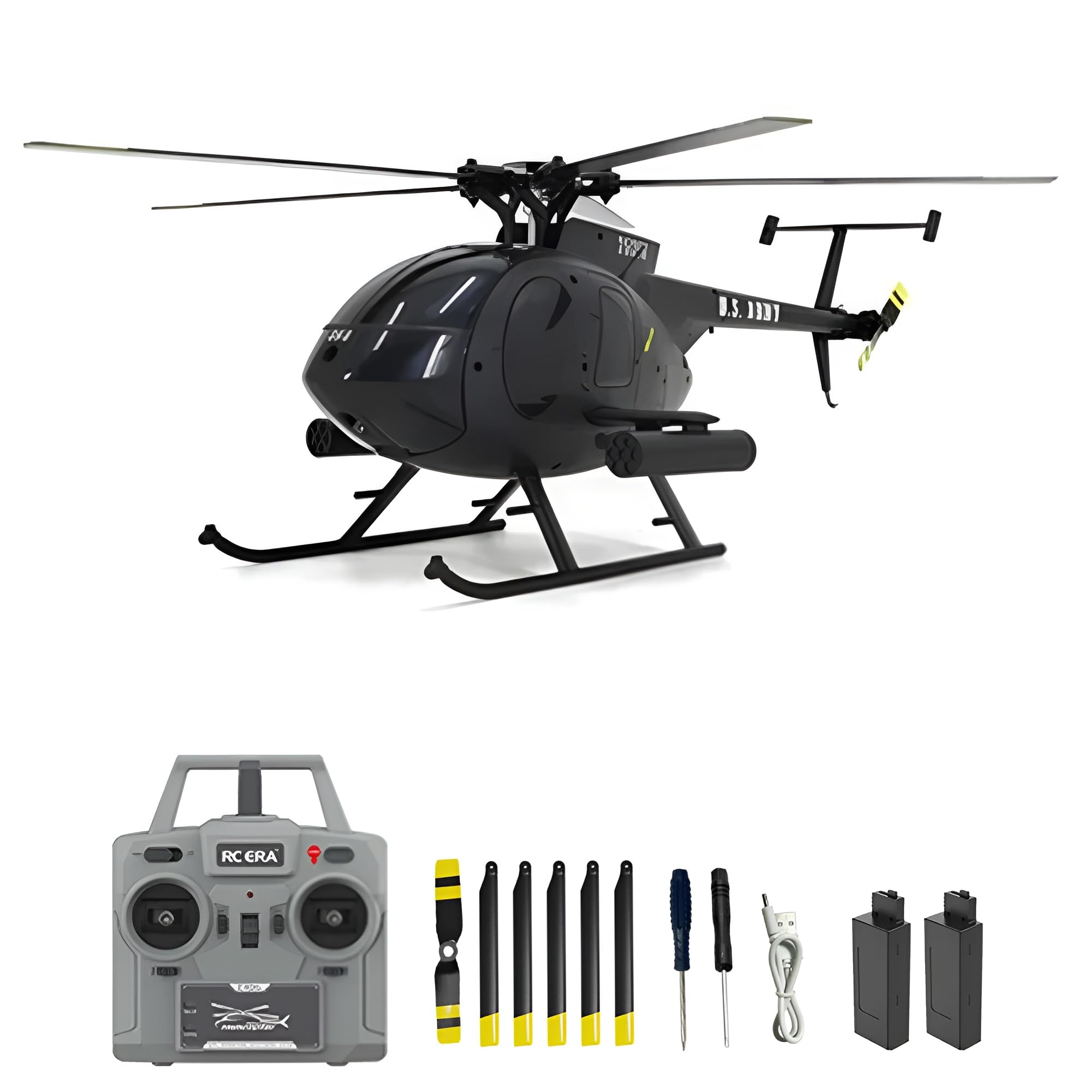 GoolRC C189 RC Helicopter, 4CH Remote Control Helicopter, 1:28 Scale 2.4GHz MD500 RC Aircraft with 6-Axis Gyro, Brushless Motor, One Key Take Off/Landing, 2 Batteries for Adults (Black)