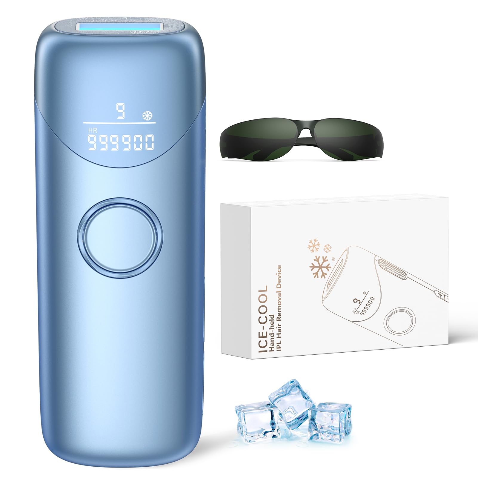 Laser Hair Removal Ubroo IPL Hair Removal Device with 5℃ Ice Cooling,Painless Laser Hair Removal for Women and Men,Full Body Use for Legs,Bikini,Armpits (Blue)