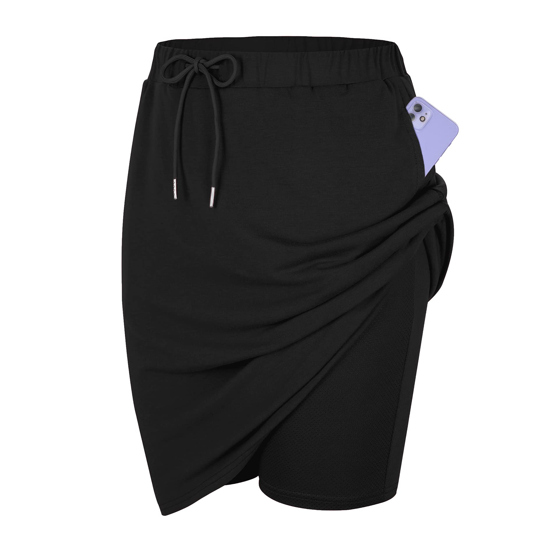 American TrendsTennis Skirt for Women with Pockets Athletic Skort Knee Length Golf High Waist Skirt Drawstring Shorts