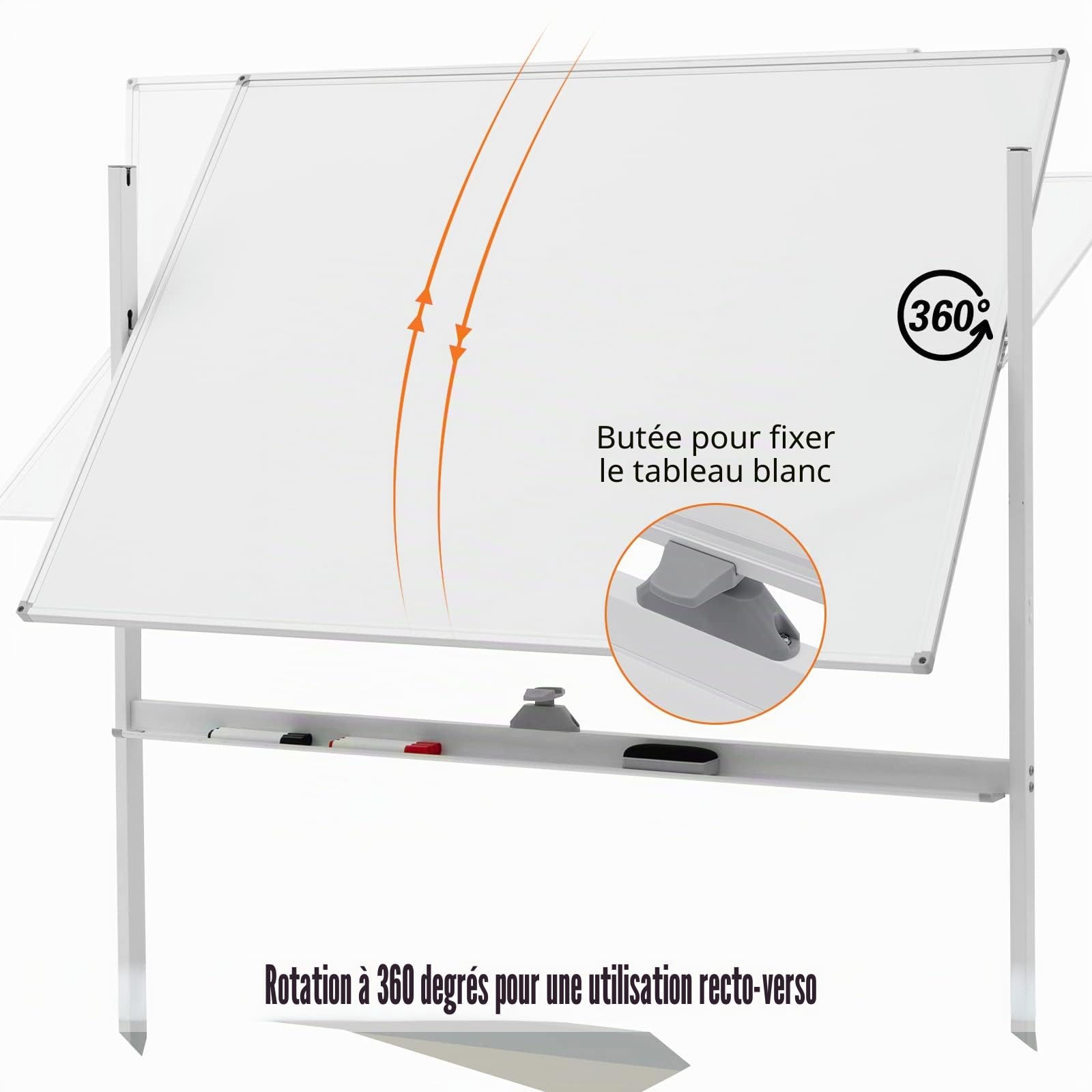 LIFEZEAL Tableau Magnétique Double Face Pivotant à 360°,Tableau Blanc sur Pied 120x90cm avec Hauteur Réglable 160/180cm,Tableau Effaçable à Roulettes pour Enfants, Adultes (Blanc, 120x90cm)