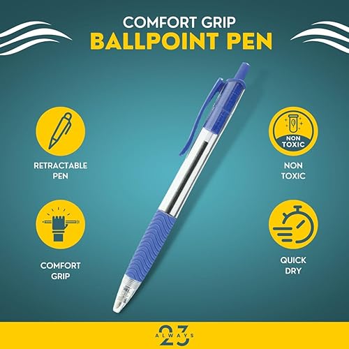 Miniatura 2 de Always23 Bolígrafos de punta redonda, agarre cómodo, agarre cómodo y escritura suave, tinta azul, 0.039 in, paquete de 12