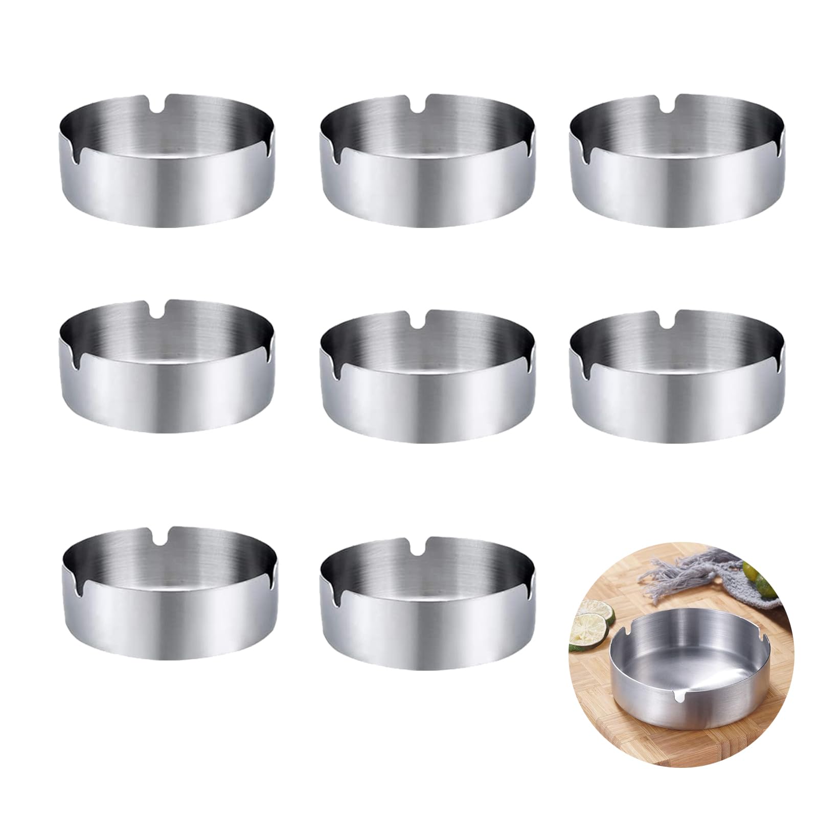 Posacenere Moderno Rotondo in Acciaio Inox 8 Pezzi per Sala Conferenze, Bar, Ristoranti