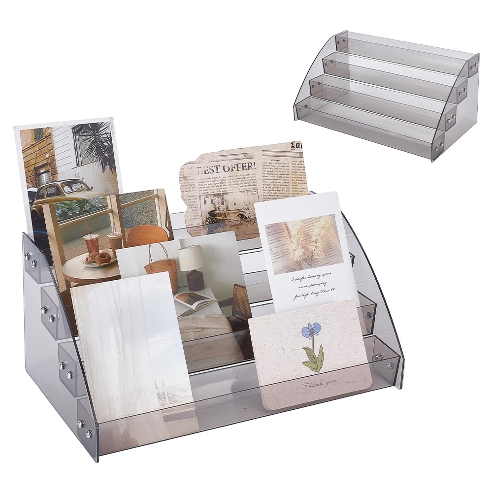 UNICRAFTALE 4-Tier Acrylic Greeting Card Display Stand Portable Sticker Organizer Nail Polish Organiser Rack Perfume Stands Organisers Cosmetics Storage Rack for Retail Counter Desk 30.5x18.1x14.2cm