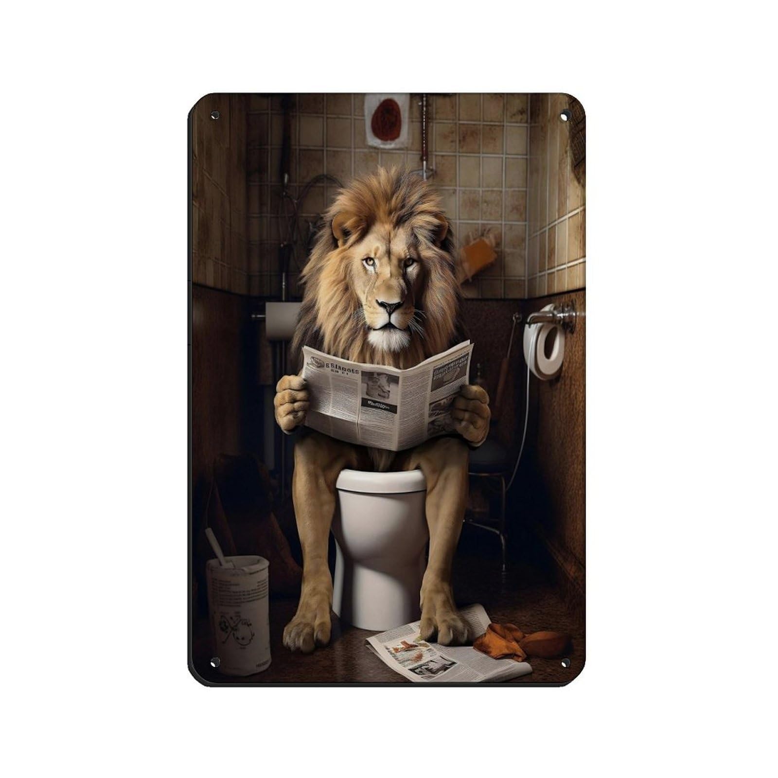 Lion in Toilet,Bathroom Art Poster Tin Sign Vintage Metal Pub Club Cafe Bar Home Wall Art Decoration Poster Retro 8x12inch(20x30cm)
