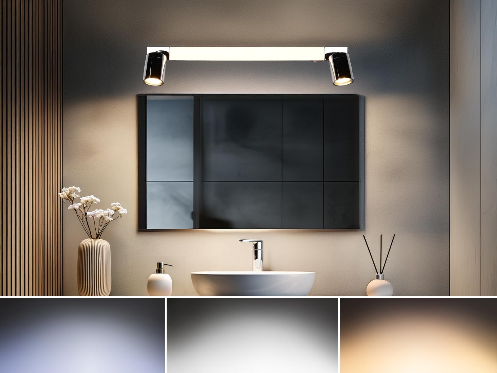 Bad Spiegelleuchte mit 2 Strahlern und Schalter, Silber Chrom Breite 60cm