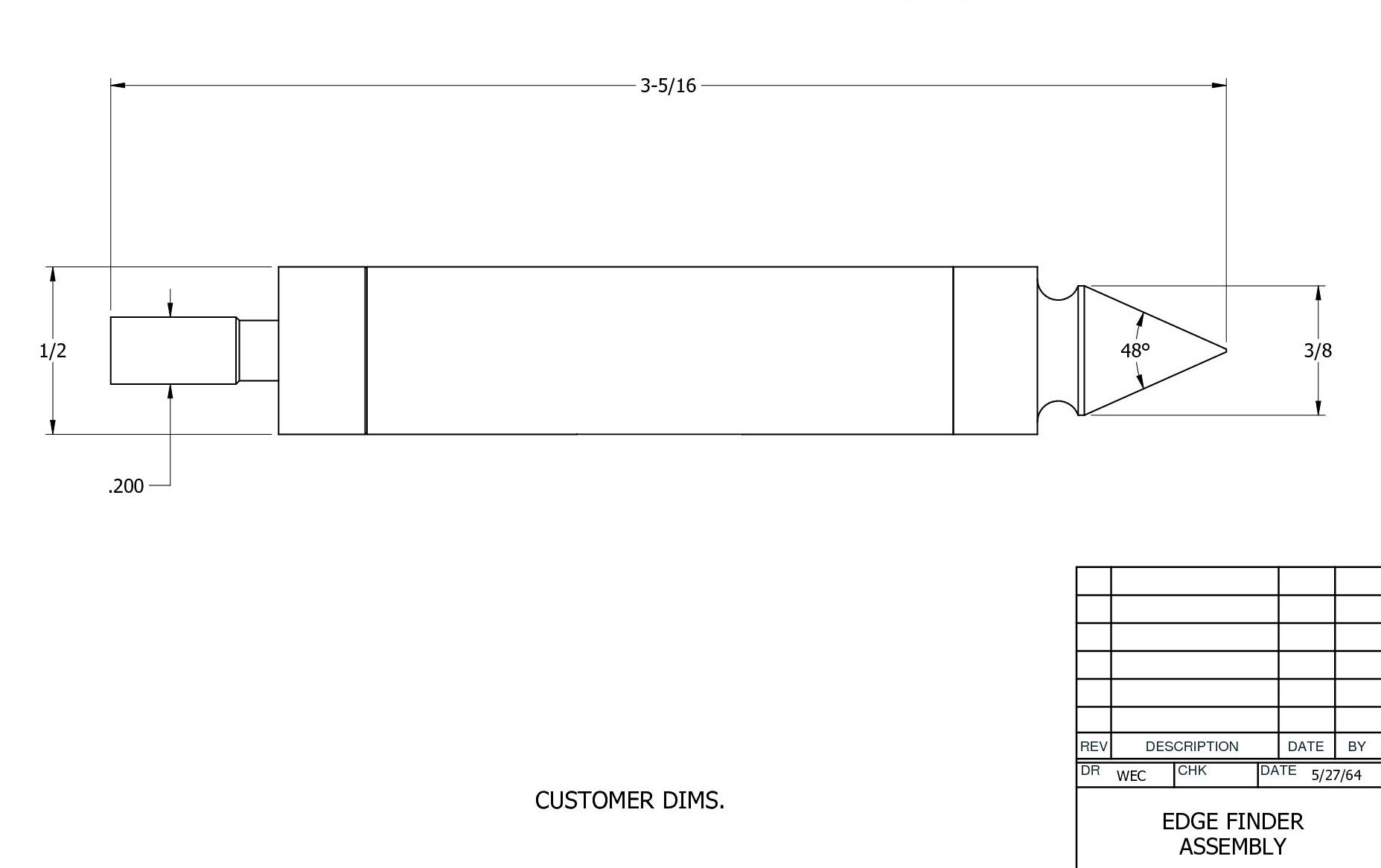 Starrett 827B Kantensucher, Doppelend, mit spitzem Kontakt, 0,5" Gehäusedurchmesser, 0,2" Kontaktdurchmesser
