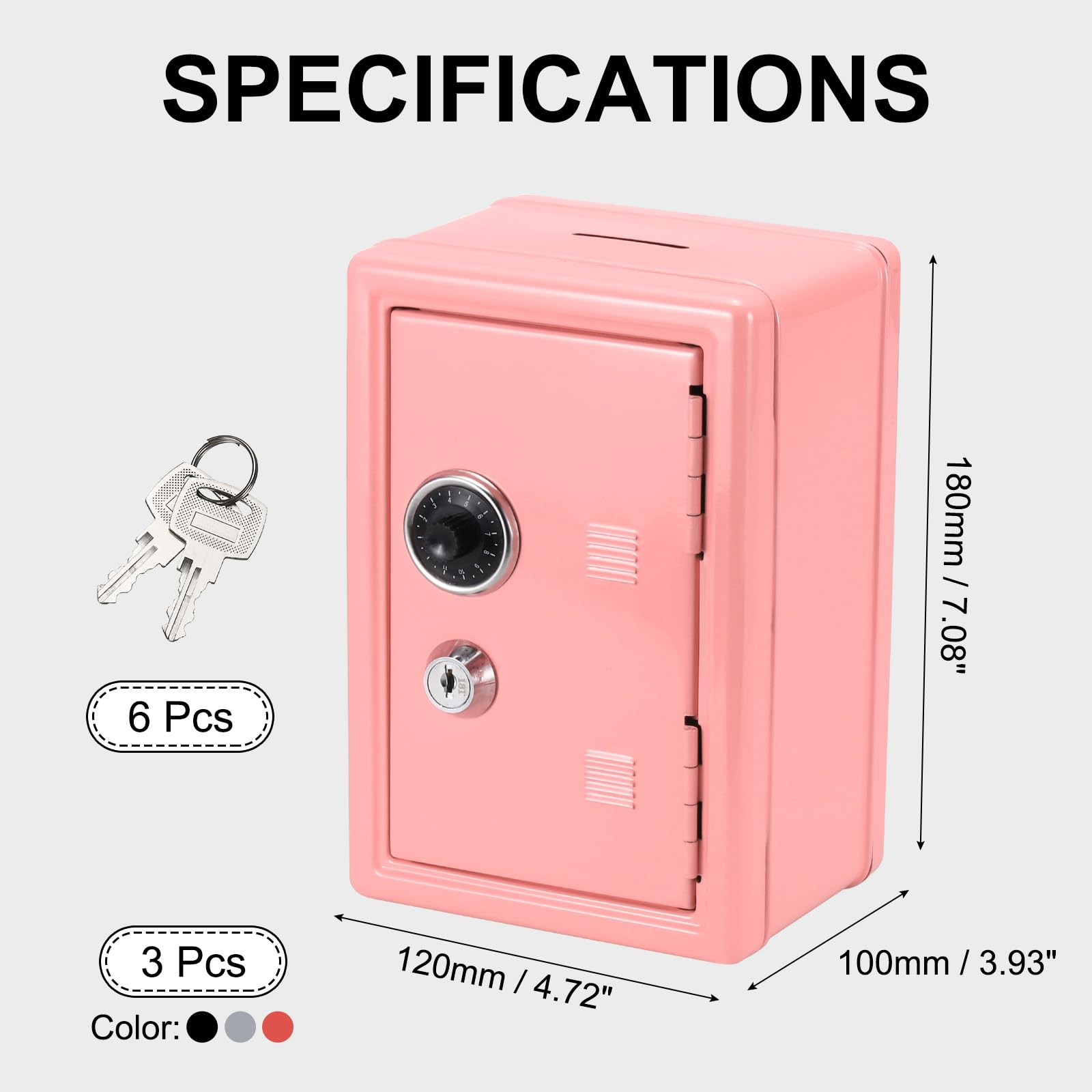 PATIKIL Lot de 3 tirelires avec serrure 18 x 12 x 10 cm (rose/blanc/bleu)