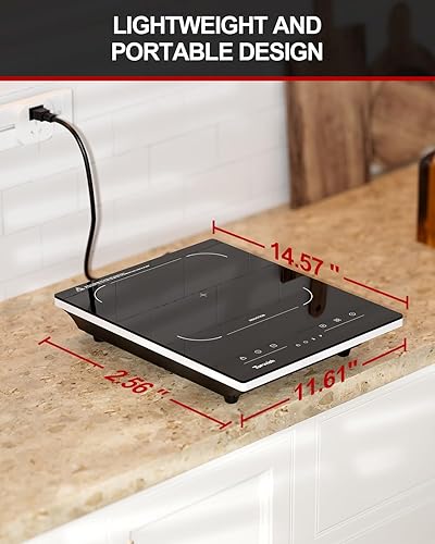 Miniatura 2 de Placa de inducción portátil, quemador de encimera de placa caliente con 10 niveles de temperatura, temporizador, apagado automático, panel táctil,