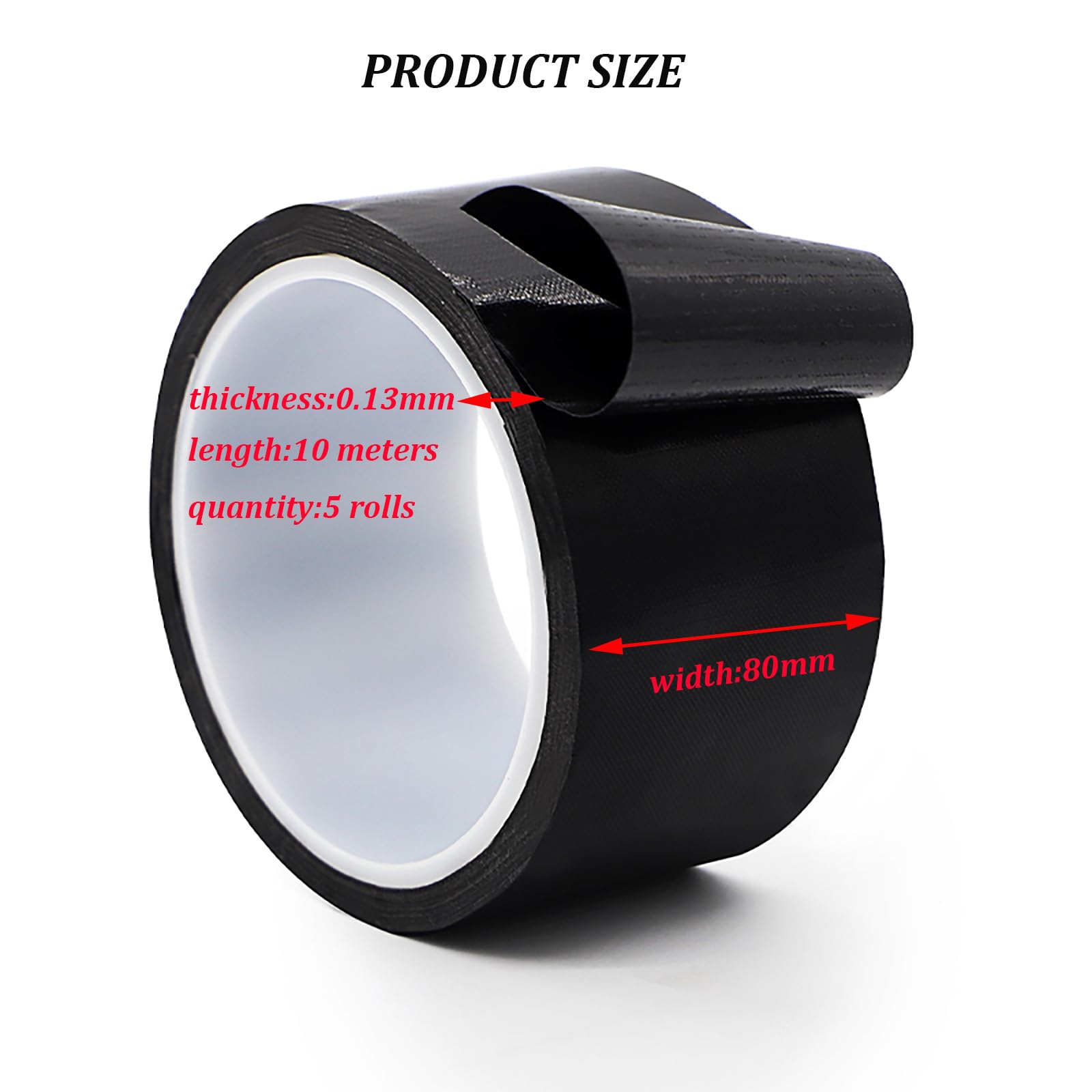 Nastro in PTFE Teflon nero spesso 0,13 mm, 5 rotoli da 10 metri/rotolo, larghezza 3 mm-100 mm, nastro isolante industriale resistente al calore(80MM)