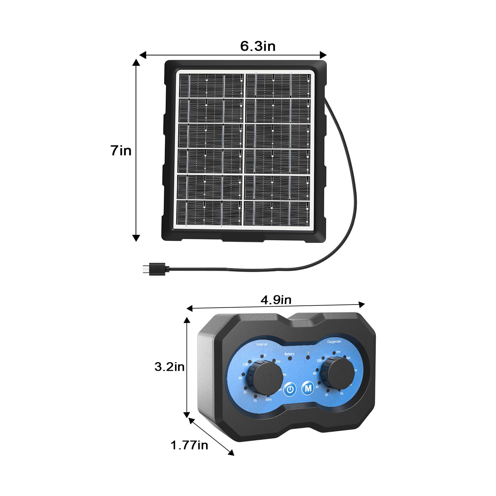 Pompa Solare per Ossigeno per Laghetto, Pompa Ad Aria Solare con Timer, Aeratore Laghetto, Batteria da 2200 MAh, Regolatore di, 2 modalità Coltura Acquari