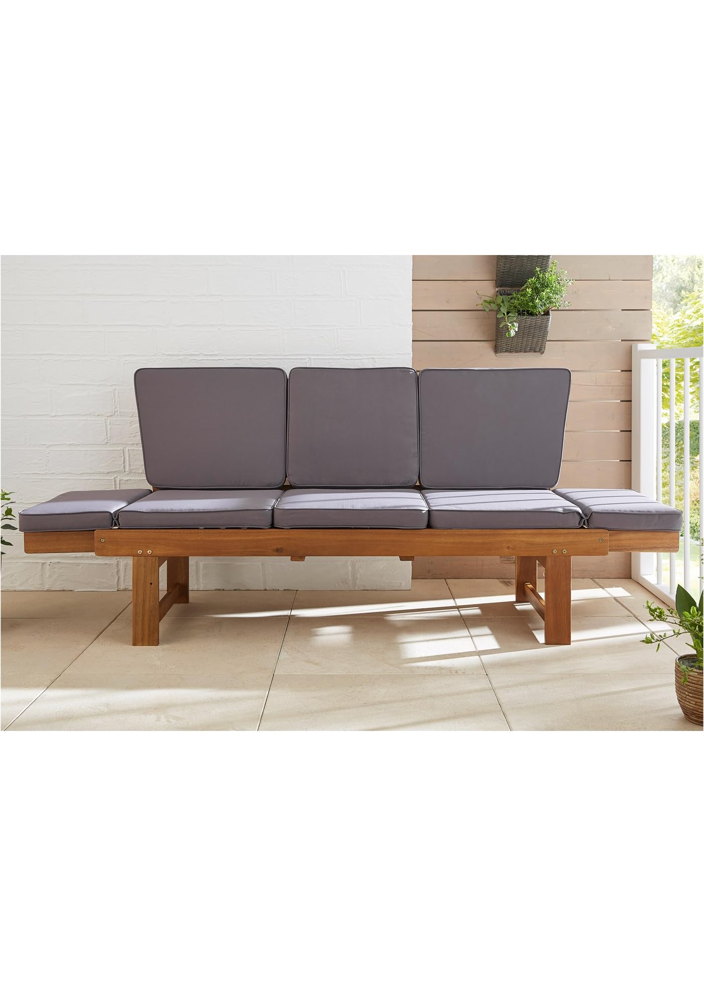 Gartenbank mit Tisch - 2 Sitzer Natur Holzbank aus Akazie Wetterfest Monte | Elegante Outdoor Sitzbank und Balkonmöbel Set, robuste Gartenbank Holz für Balkon & Terrasse, inklusive Kissenauflagen
