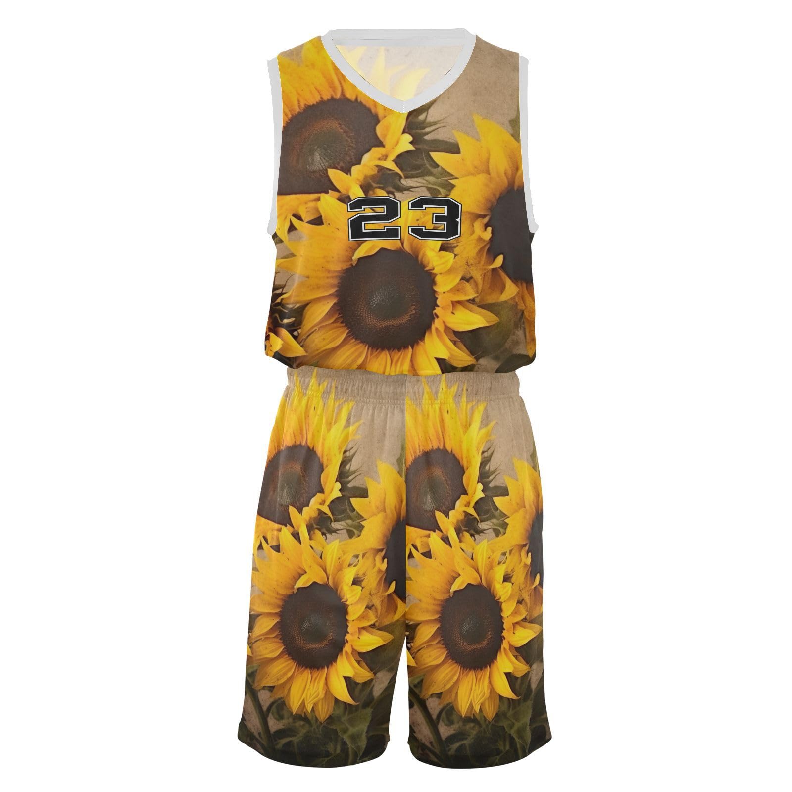 FLildon Vintage Sunflowers Boys Basketball Jersey Set Tank Top Shorts Tracksuit Sport Training Suit for Kids, XL