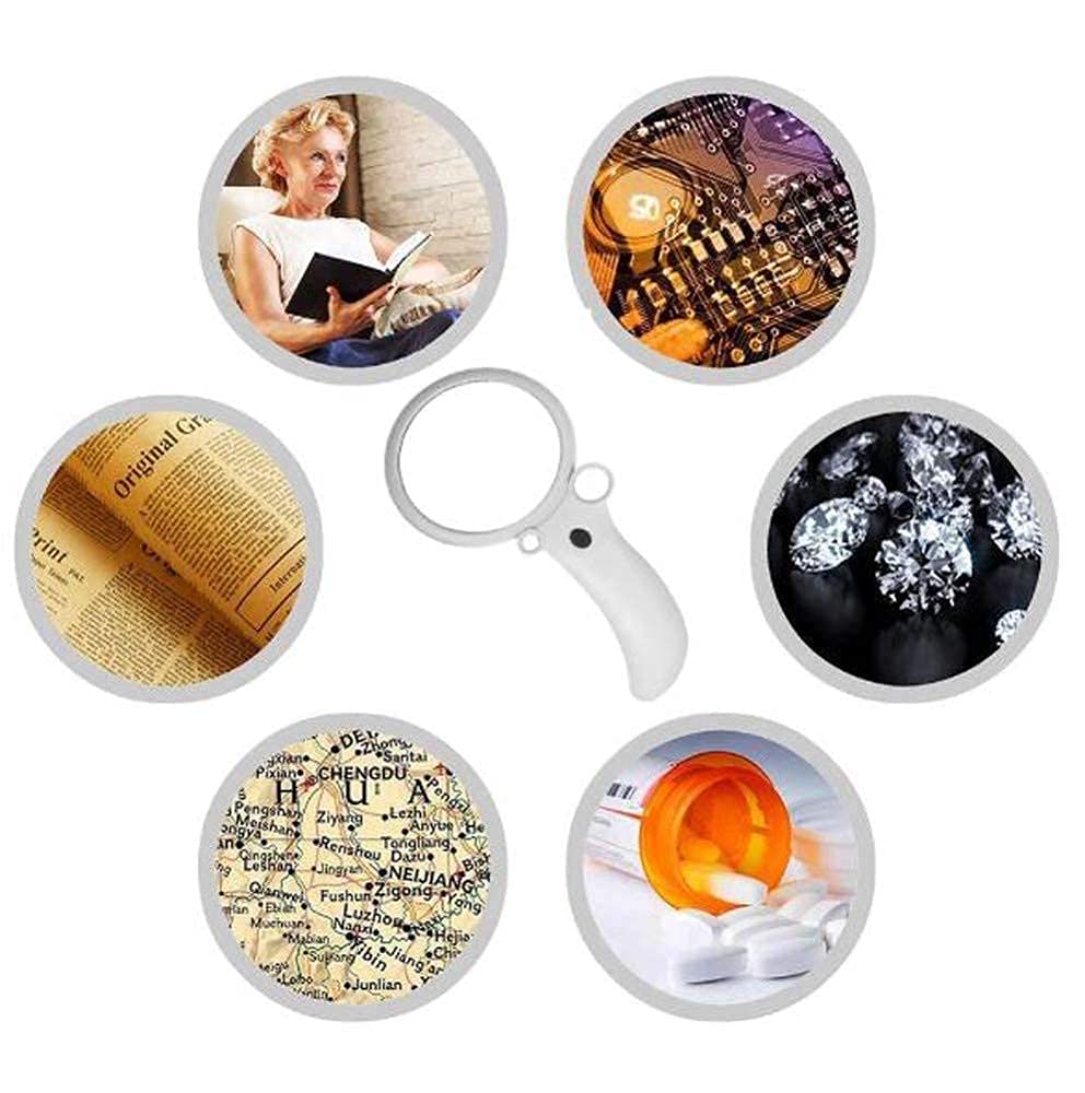 Lente di ingrandimento Lenti di ingrandimento, lente di ingrandimento portatile con luce a LED, lente di ingrandimento, lente di ingrandimento portatile a 4 lenti con luci per anziani Lettura, ho
