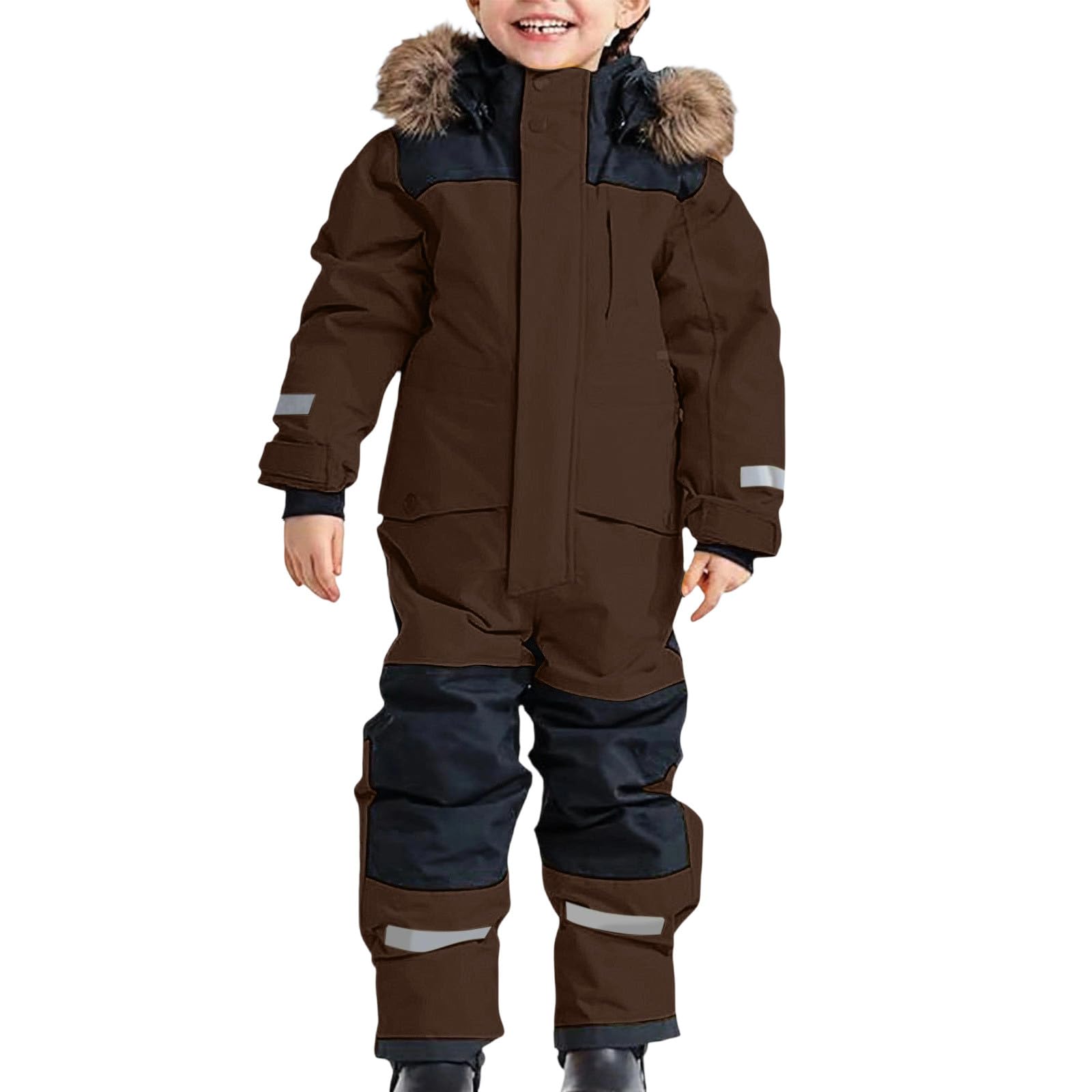 Tuta da neve per bambini, invernale, calda, impermeabile, antivento, in softshell, con cappuccio rimovibile, per ragazzi e ragazze, #04 Marrone, 10-11 Jahre