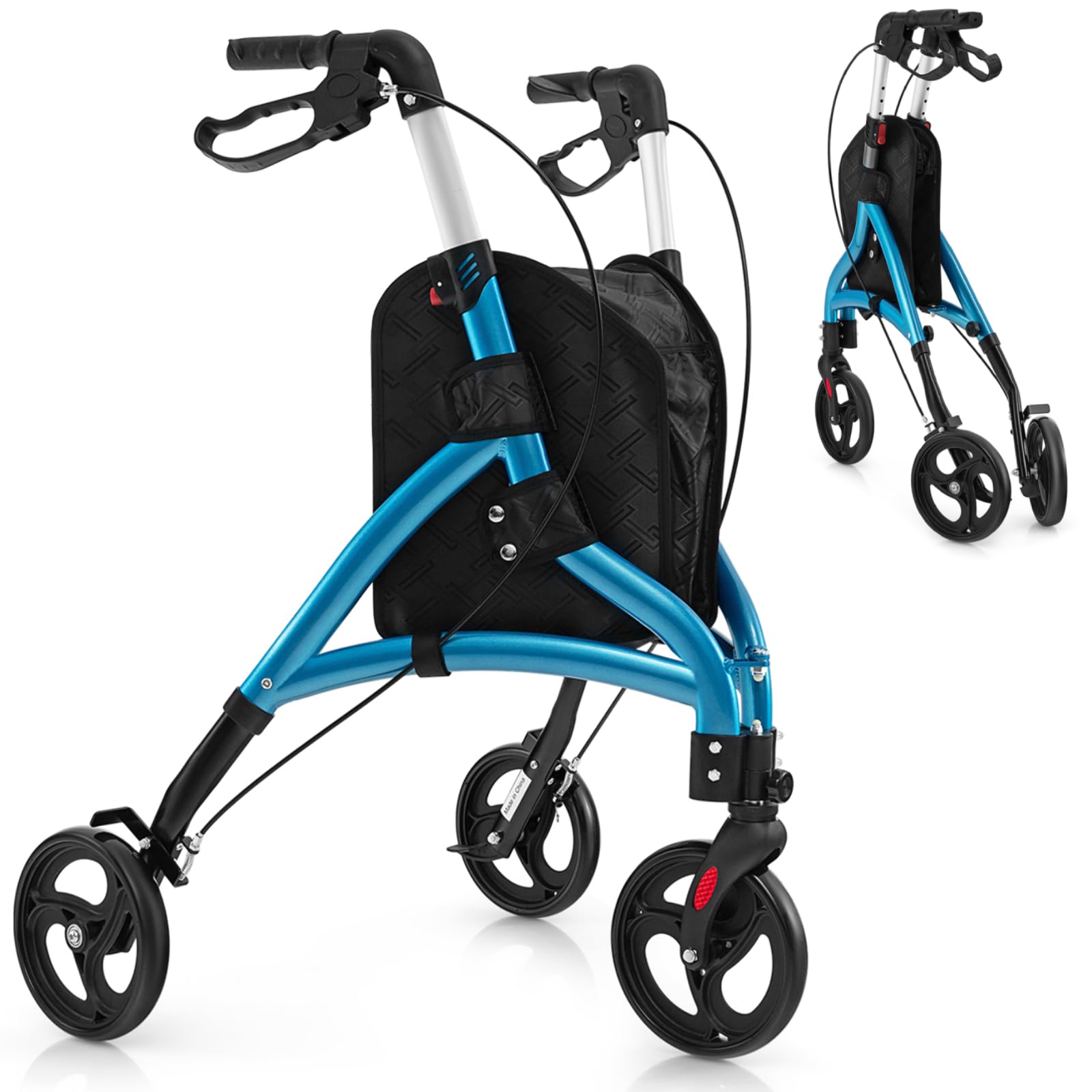 Rollatoren 4 Räder mit Sitz, zusammenklappbar, leicht, Mobilitätsgehhilfe für ältere Menschen mit Platz und Rädern, Rollator, Aluminium-Tri-Gehgestell mit verstellbarem
