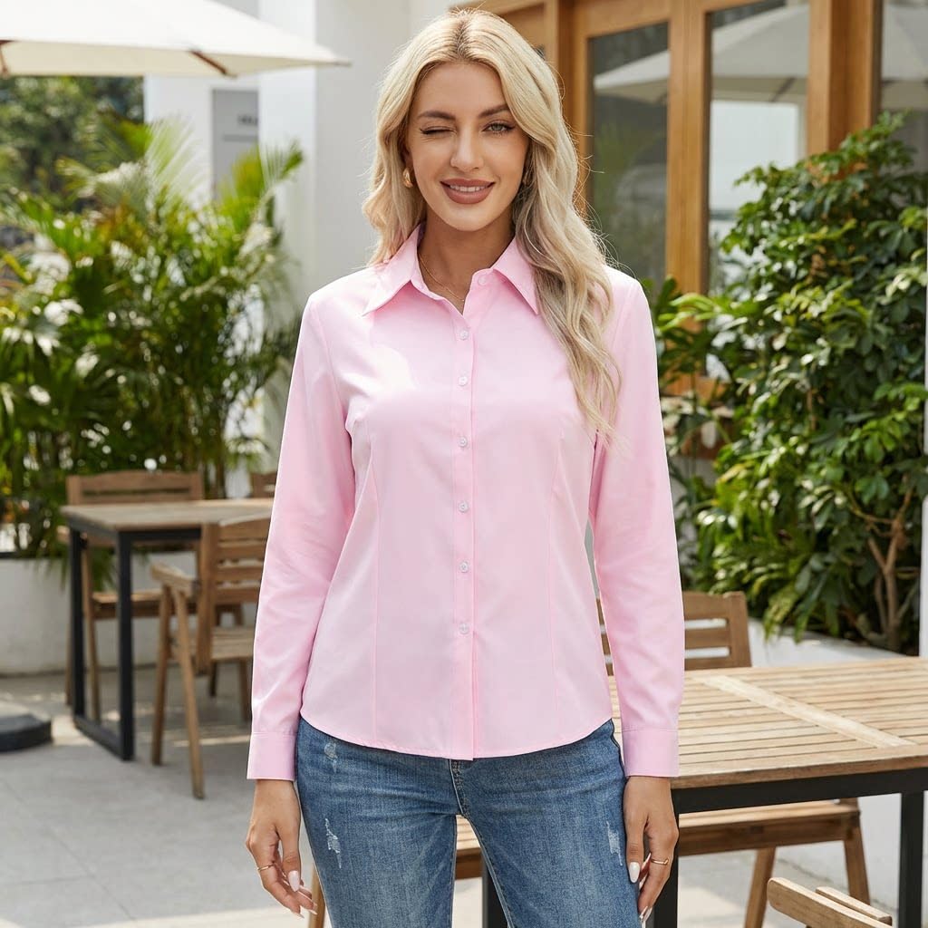 Camicia Donna,Camicia da Donna Ampia, Tinta Unita, Casual, Maniche Lunghe, Colletto Classico, Top Elegante e Raffinato per Donna.