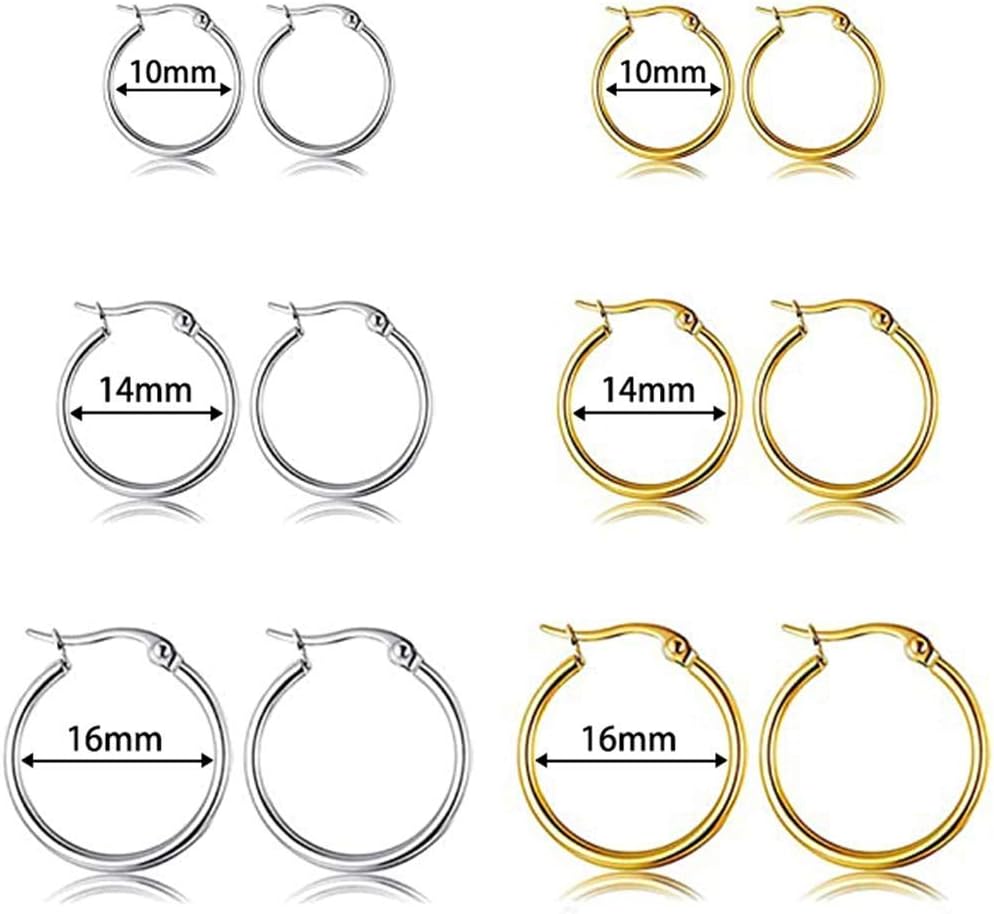 Silver & Gold Hoop Earrings for Women Girls Stainless Steel Small Thick Huggie Earrings Hypoallergenic
