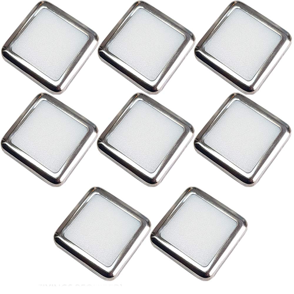 8 Pack | Square LED Mini Plinth Light & Driver Kit | Stainless Steel & Warm White | Bathrooms & Kitchen Skirting Kickboard Spot Lights | Recessed/Flush Cabinet Counter Panel Lighting | Loops