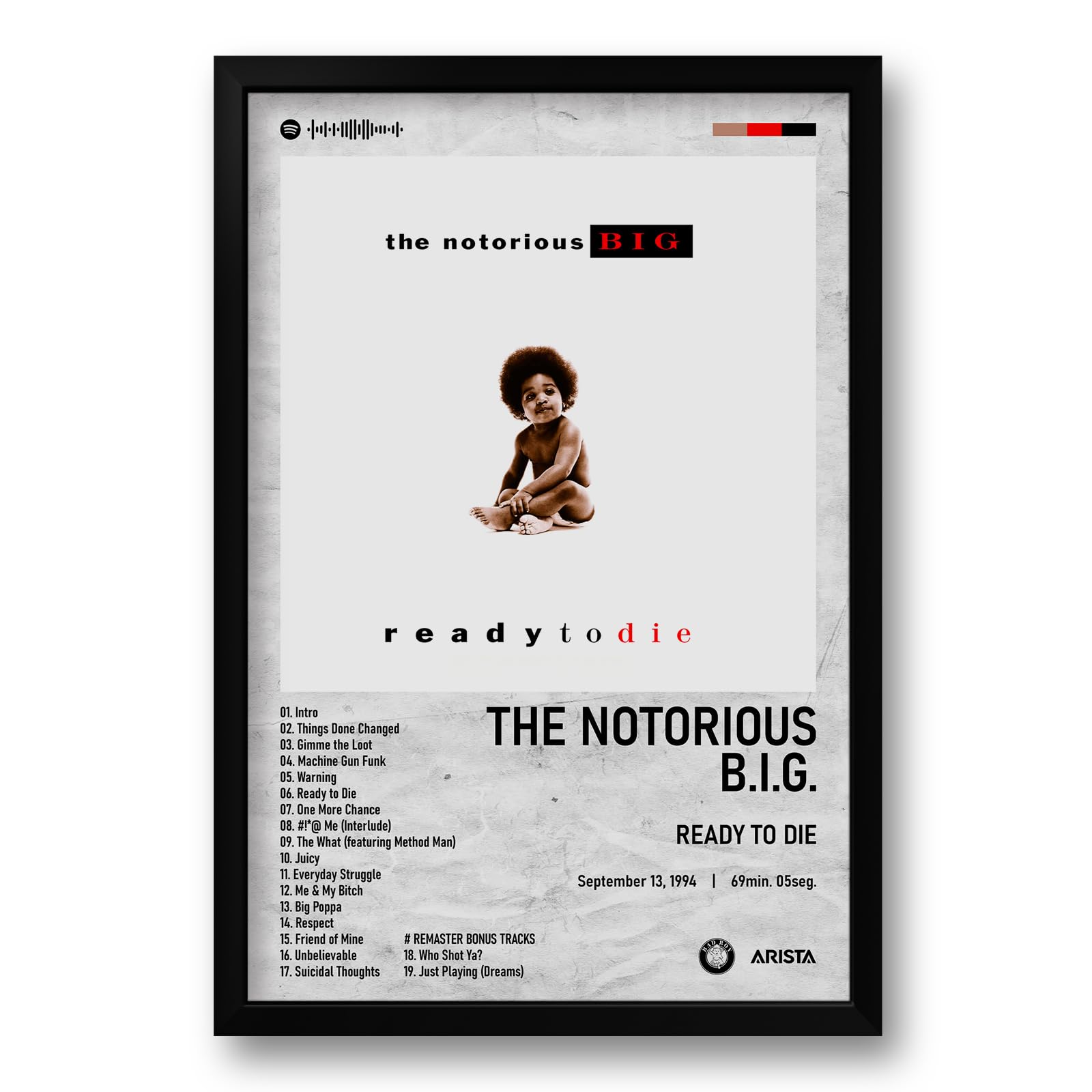 Quadro Álbum Spotify Ready to Die - The Notorious B.I.G. - 40x60cm