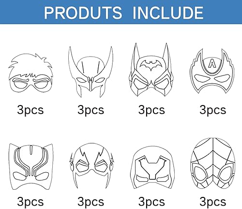 Miniatura 2 de Hbavfihnbg 24 máscaras de superhéroe, máscaras de papel de superhéroe para manualidades, regalos de fiesta de superhéroes, actividades en el hogar,