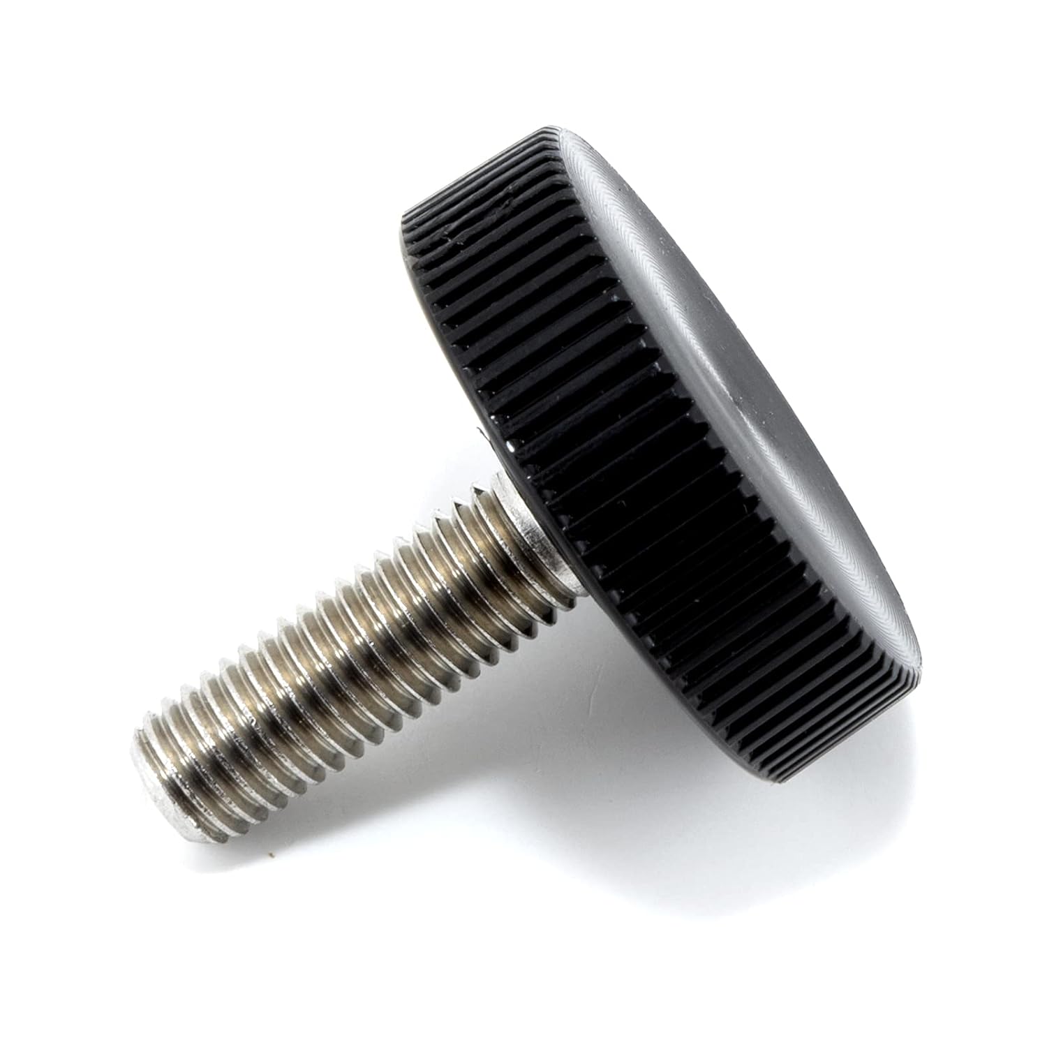 1/4-28 x 3/4 Thumb Screw Stainless Steel - Black Oversized Knurled Round Plastic Knob - Fine Thread Thumbscrew - Length: 0.750 - Proudly Built in USA - Package of (4)