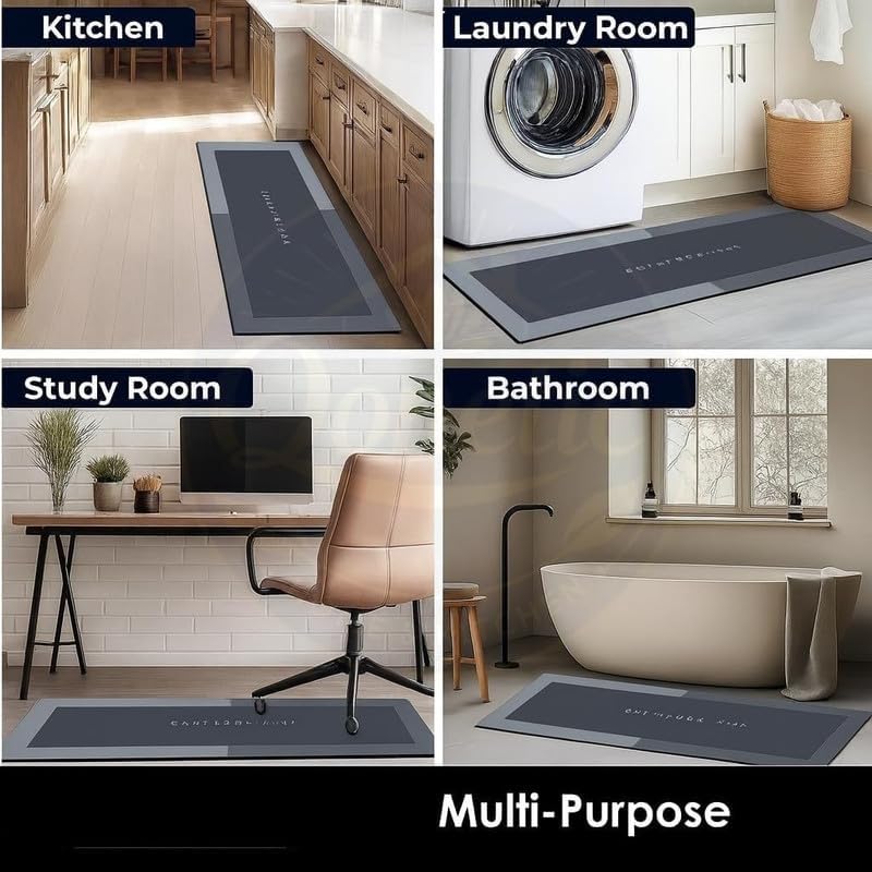 Image of Desi BAE 2 Pcs Kitchen Mats Set - Waterproof Memory Foam Anti-Fatigue Cushioned Rug Non-Slip Runner for Kitchen, Sink, Laundry & Home Office - 120x40 cm + 40x60 cm