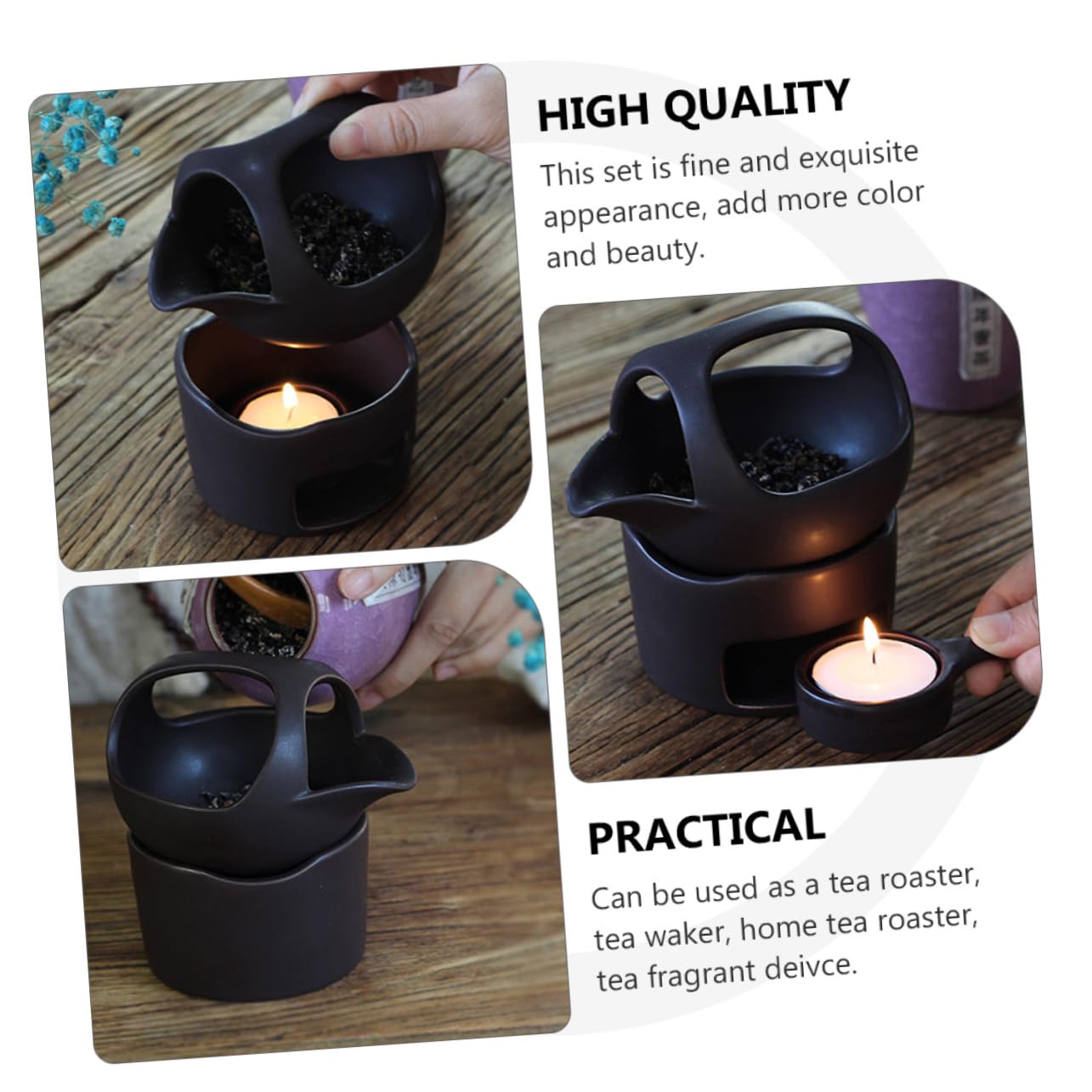 Mini Estufa de Cerámica Marrón para Infusión de Té Asas Ligera y Soporte para Velas Adecuado para Infusionar y Tostar Ingredientes de Té en Casa
