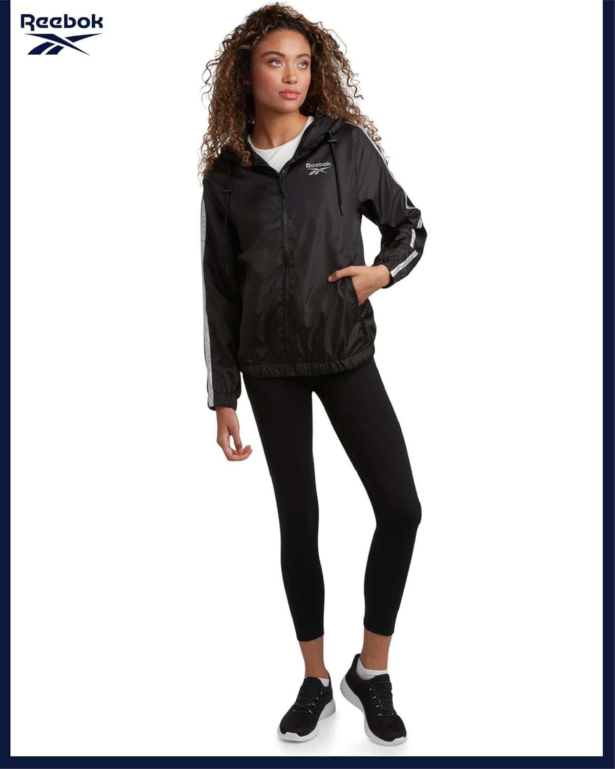 Reebok Womens Windbreaker Jacket - Lightweight Water and Wind Resistant Outdoor Hooded Rain Coat for Running (Sizes: S-XL) - Image 6