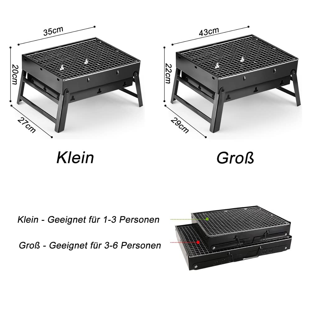 ROIMOE Holzkohlegrills Grill BBQ Portable, Tischgrill Campinggrill Picknickgrill, Abnehmbare BBQ Grills Klappgrill Minigrill für Outdoor Terrasse Camping (Large) Black