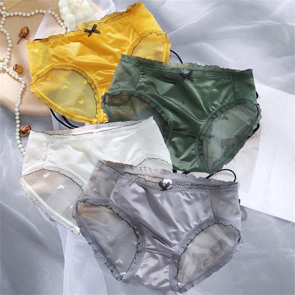 Lace Panties Female Sense of Cute Peach Heart Mesh Satin Hot Triangle Low Waist Bottom