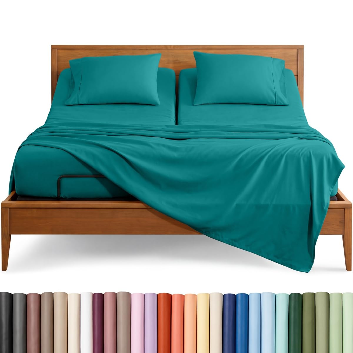 Bare Home Split Head Flex King Sheet Set - 1800 Ultra-Soft Microfiber Bed Sheets - Double Brushed - Deep Pockets - Easy Fit - 4 Piece Set - FlexTop King Bedding (Split Head, Emerald) โ image 1