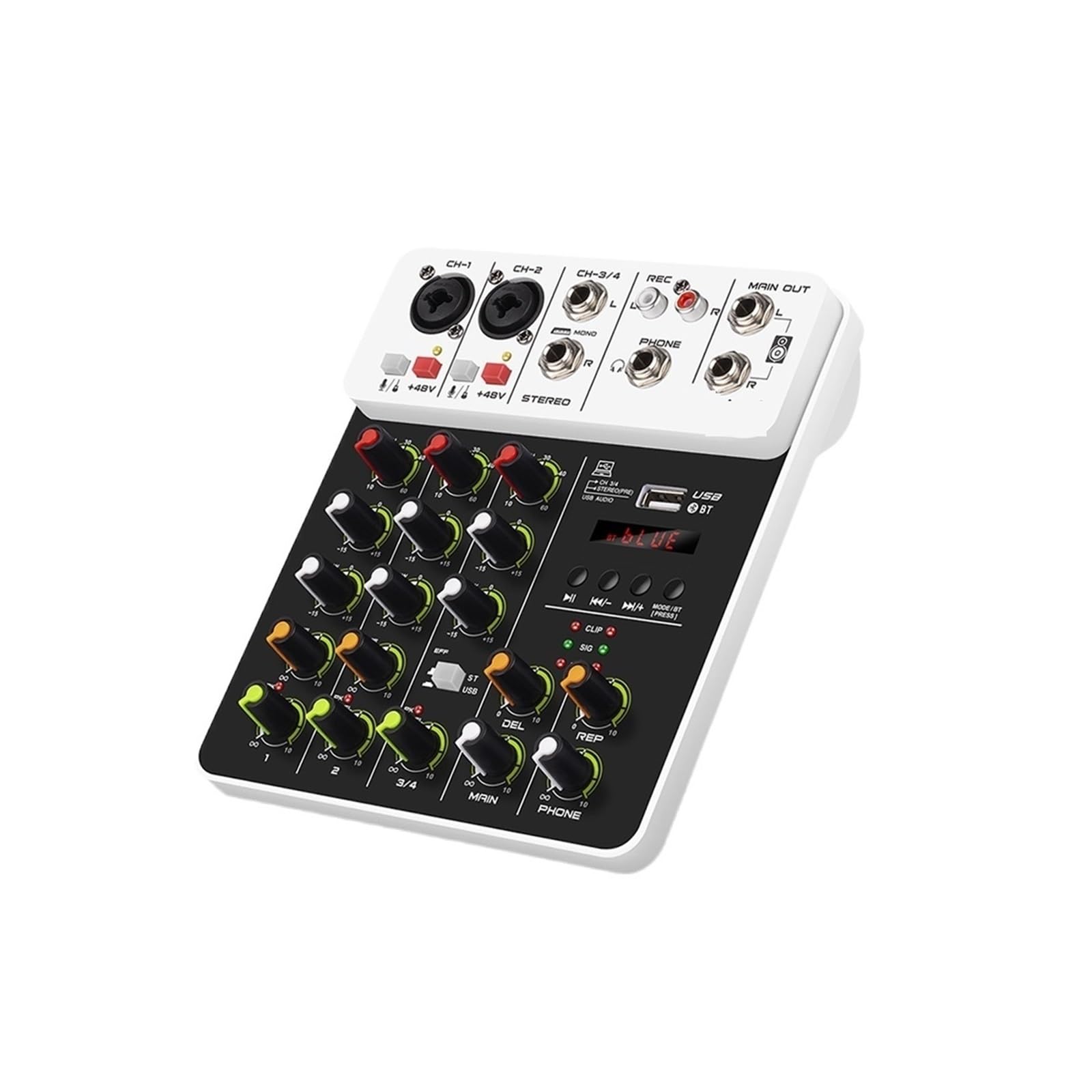 Mezclador de audio, Mezclador de audio V4 4 canales con alimentación fantasma USB 48 V y efecto repetición retardo for consola mezcla sonido grabación en PC