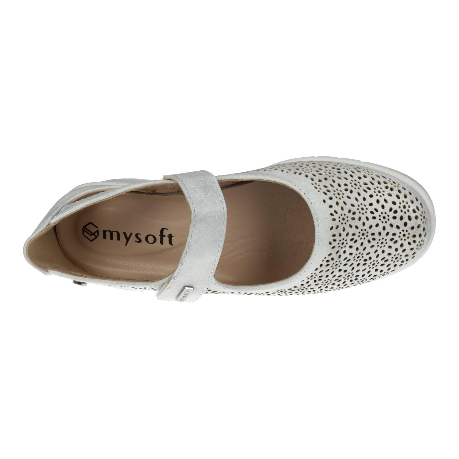mysoft 25M208 Merceditas Mujer Plata con Diseño Calado y Cinta Textil Adhesiva Mujer Manoletinas